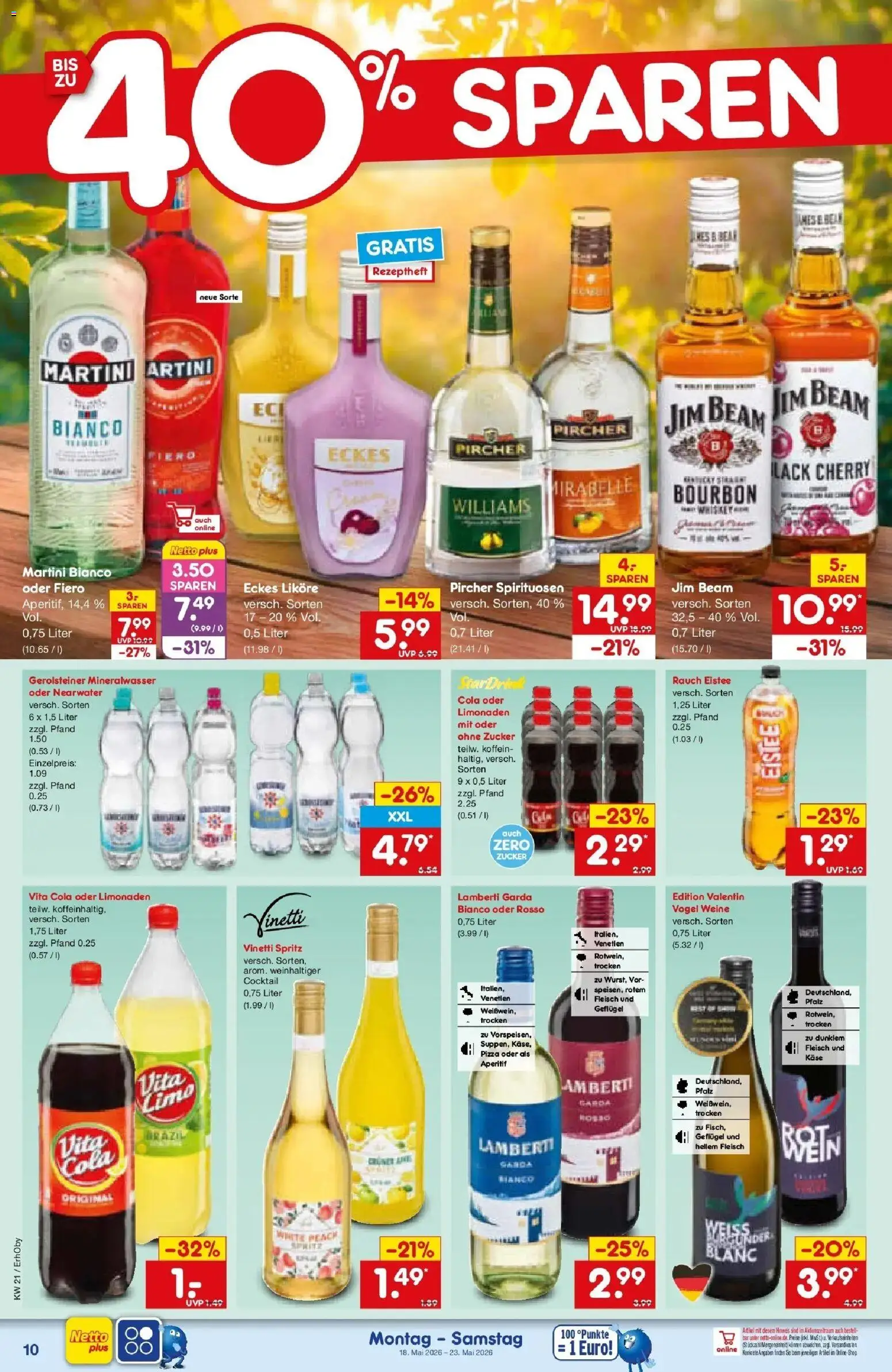 Netto Marken-Discount Prospekt Mauern	 – gültig ab 17.05.2026 | Seite: 10 | Produkte: Martini, Mineralwasser, Bourbon, Fleisch
