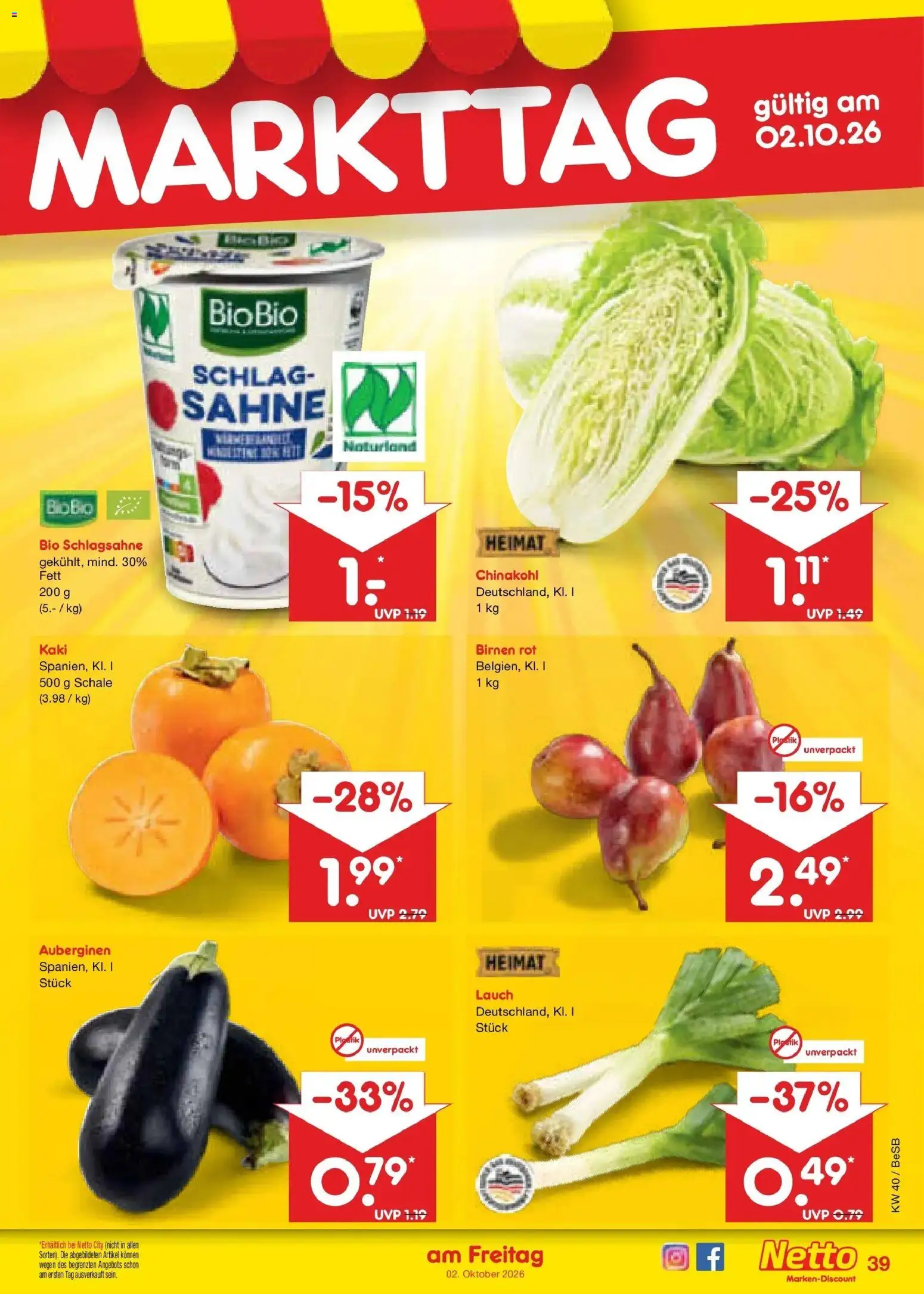 Netto Marken-Discount Prospekt Kremmen – gültig ab 28.09.2026 | Seite: 59 | Produkte: Schlagsahne, Chinakohl, Sahne, Lauch