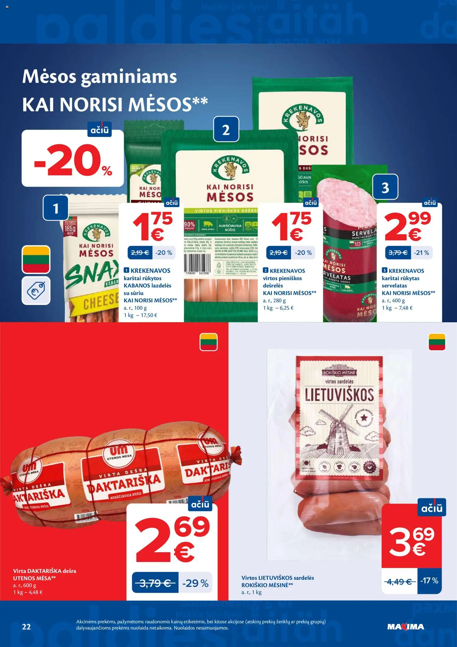 MAXIMA akcijos nuo 16.06.2026 | Puslapis: 22 | Prekių: Sardelės, Dešrelės, Dešra