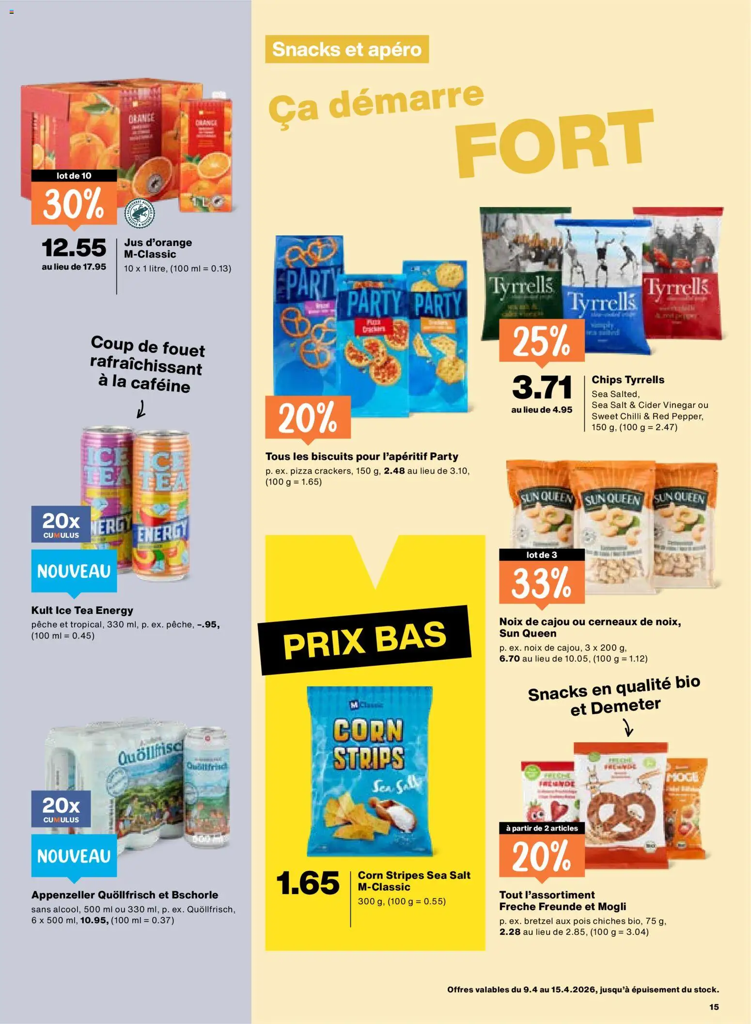 Migros aktionen FR – gültig ab 09.04.2026 | Seite: 15 | Produkte: Snacks, Pizza, Chips