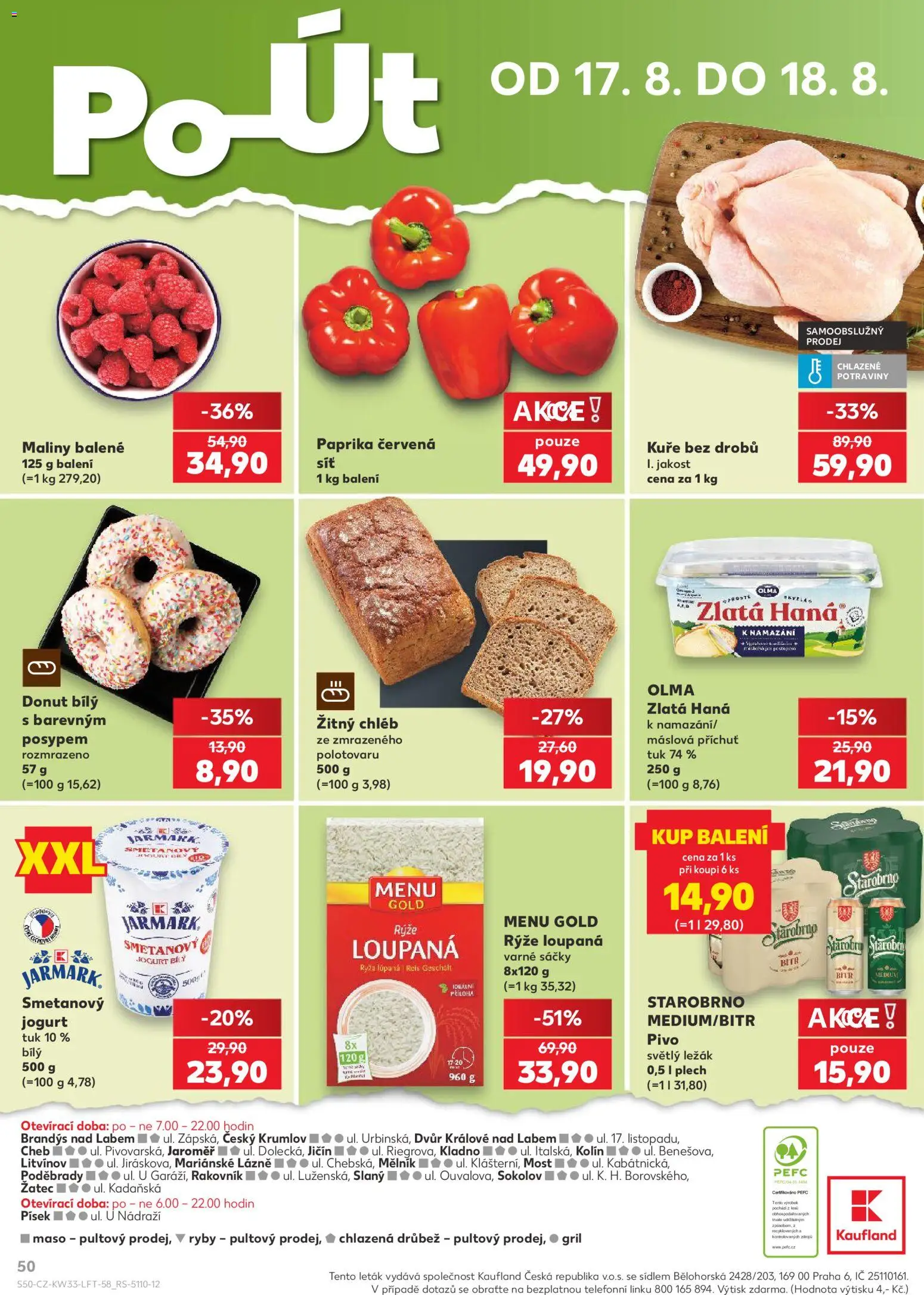 Kaufland leták - Kolín od 12.08.2026 | Strana: 50 | Produkty: Donut, Maliny, Zlatá Hana, Paprika červená