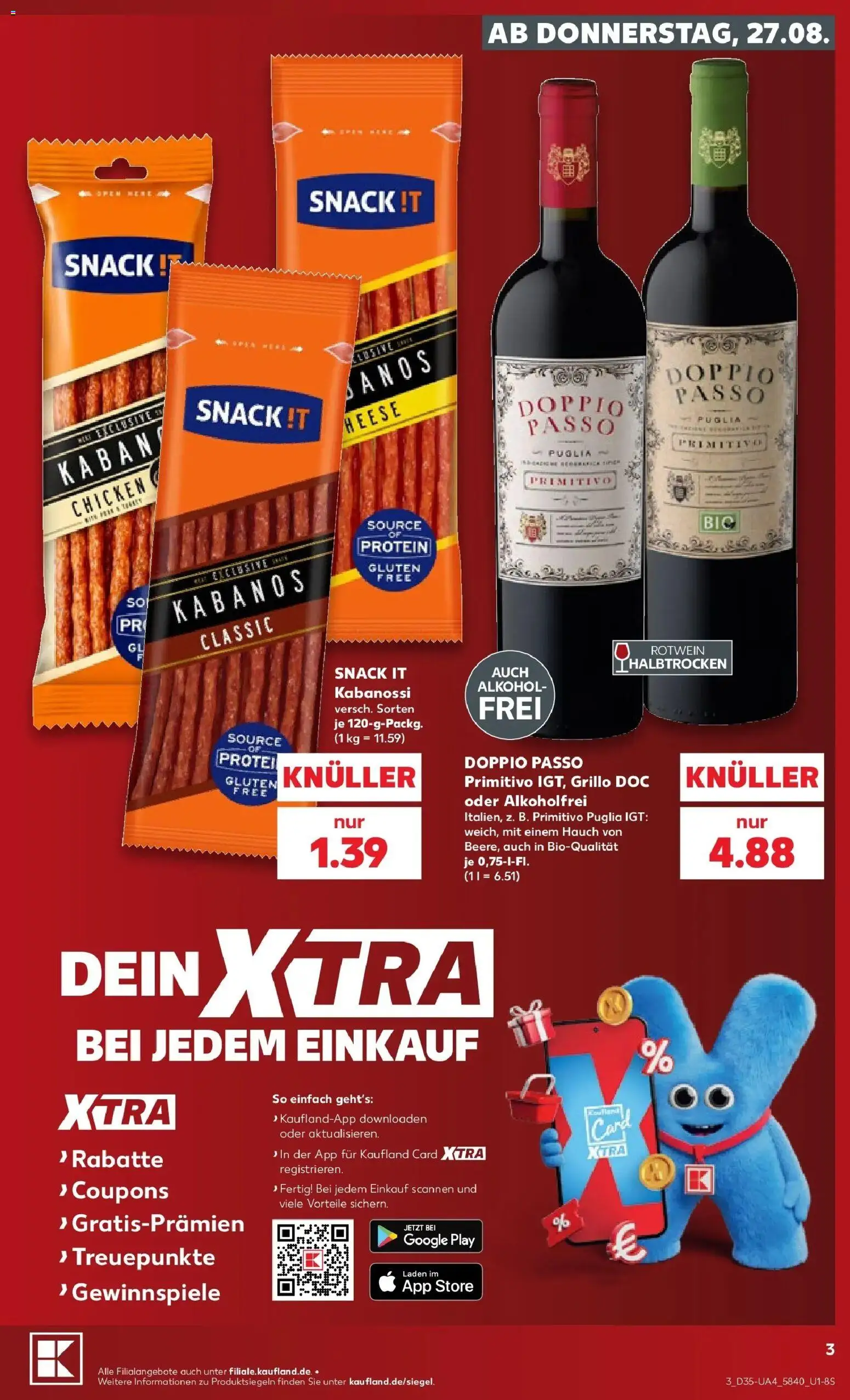 Prospekt Kaufland ab 27.08.2026 » Angebote Online zum Blättern | Seite: 3 | Produkte: Rotwein, Alkohol, Doppio Passo