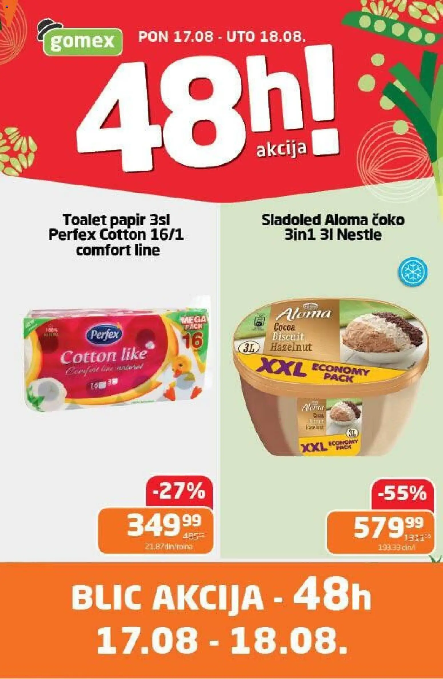 Gomex katalog - važi od 17.08.2026 | Strana: 1 | Proizvode: Toalet papir, Sladoled