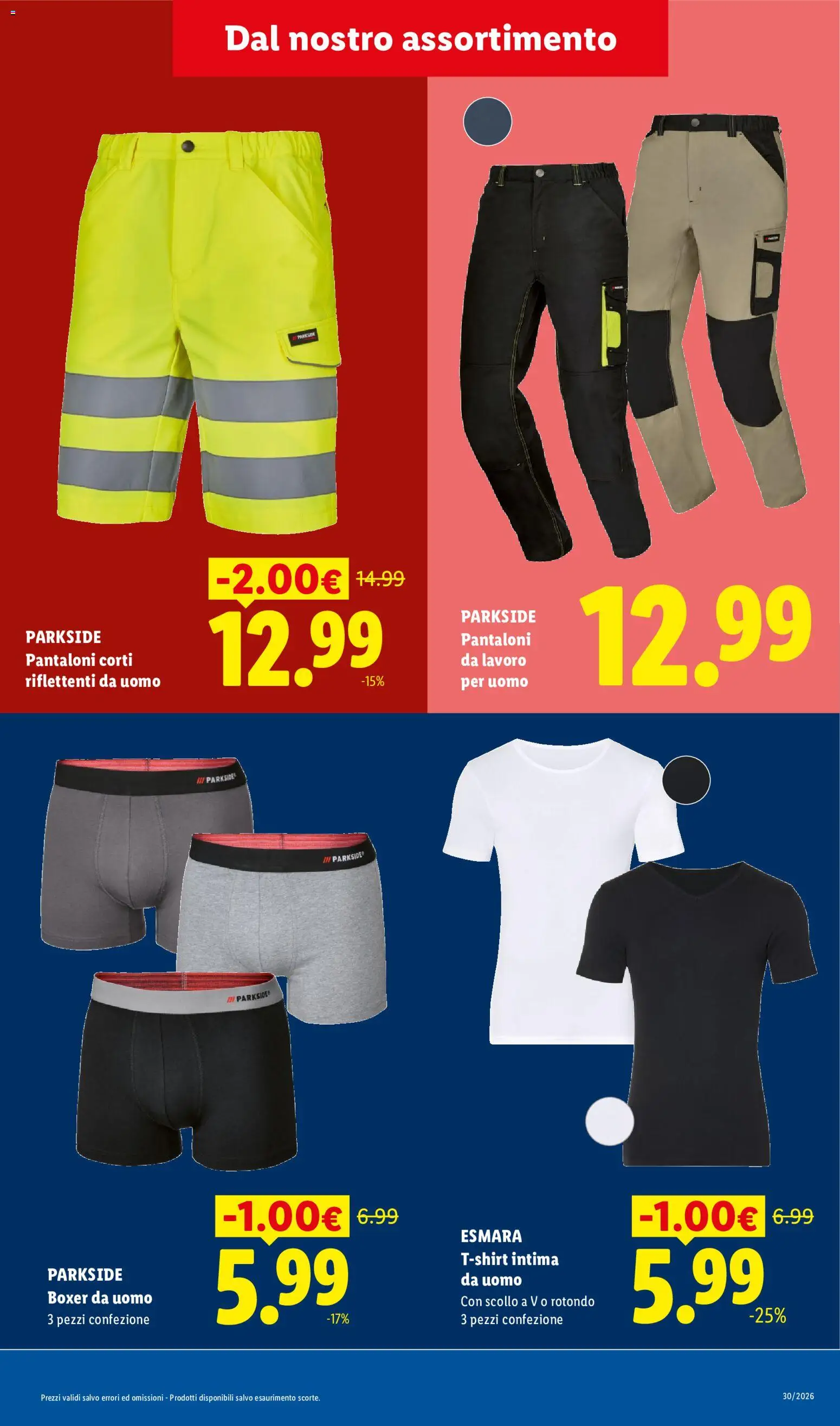 Volantino Lidl del 10/08/2026 | Pagina: 21 | Prodotti: Pantaloni, T-shirt, Boxer da uomo, Pantaloni da lavoro