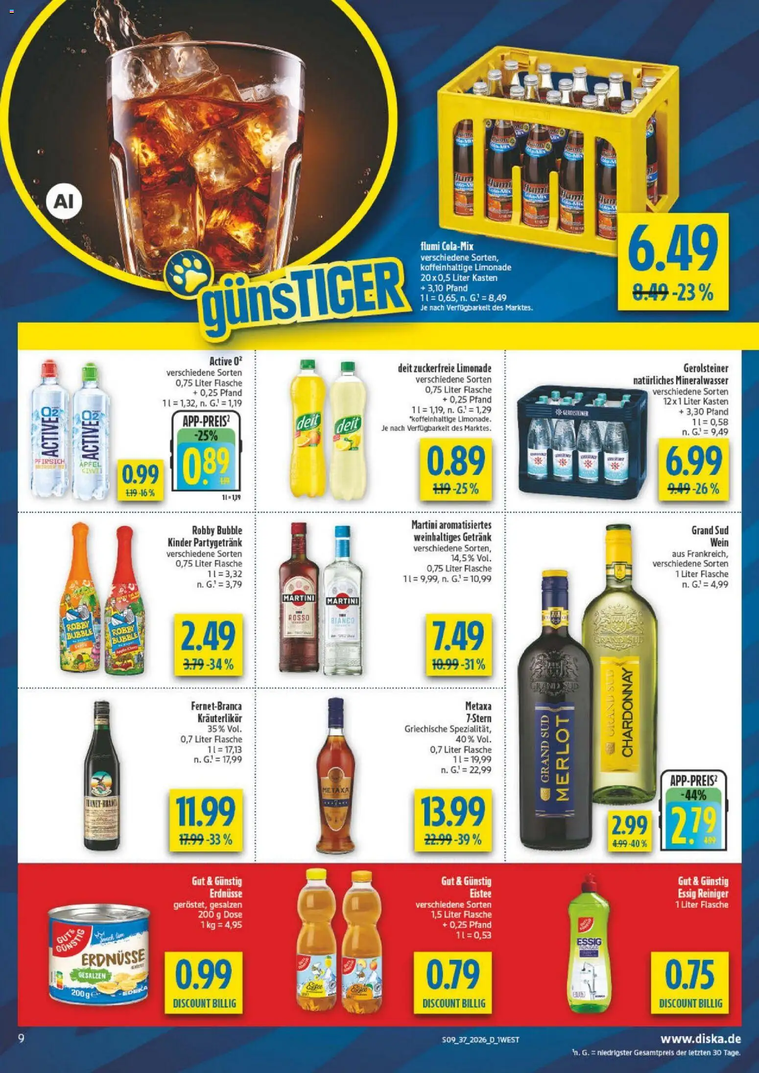 Diska - Diska Angebote Bayern KW37 – gültig ab 02.09.2026 | Seite: 9 | Produkte: Essig, Limonade, Mineralwasser, Pfirsich