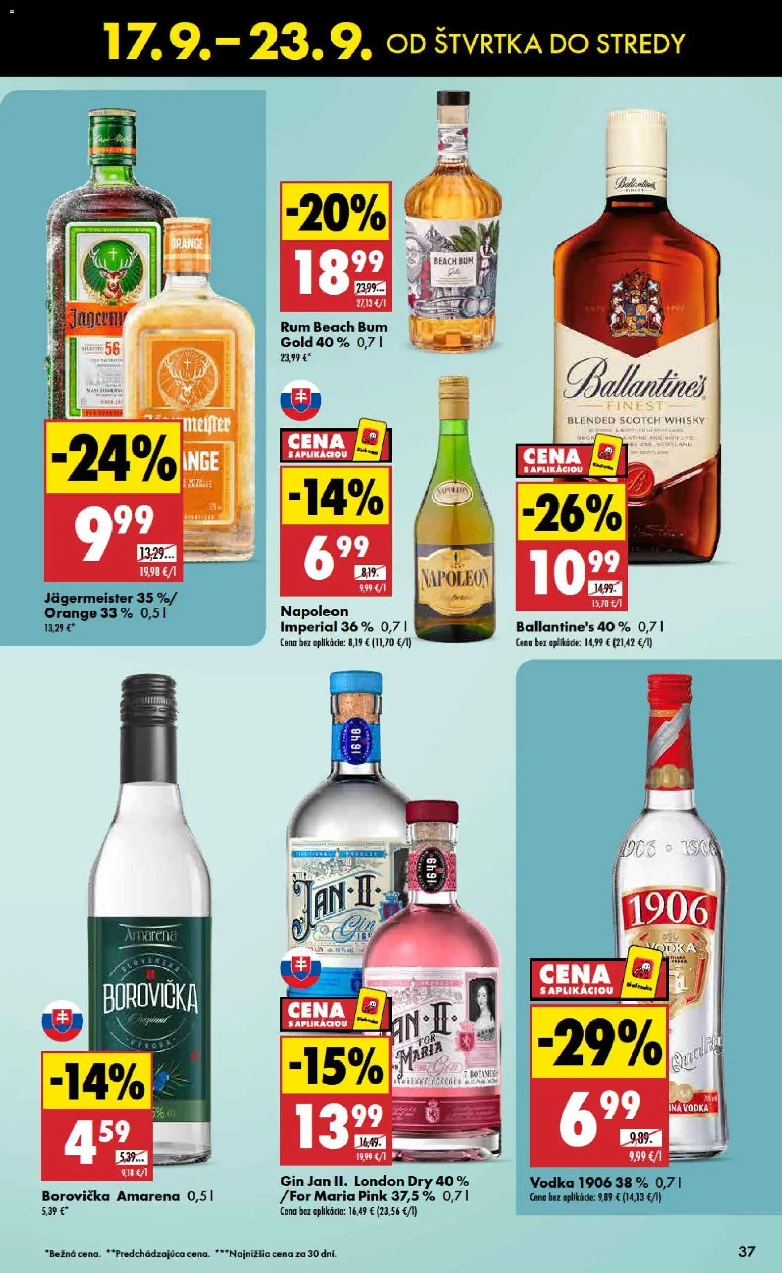 Nové Biedronka akcie – leták je platný od 17.09.2026 | Strana: 37 | Produkty: Jägermeister, Gin, Vodka, Whisky
