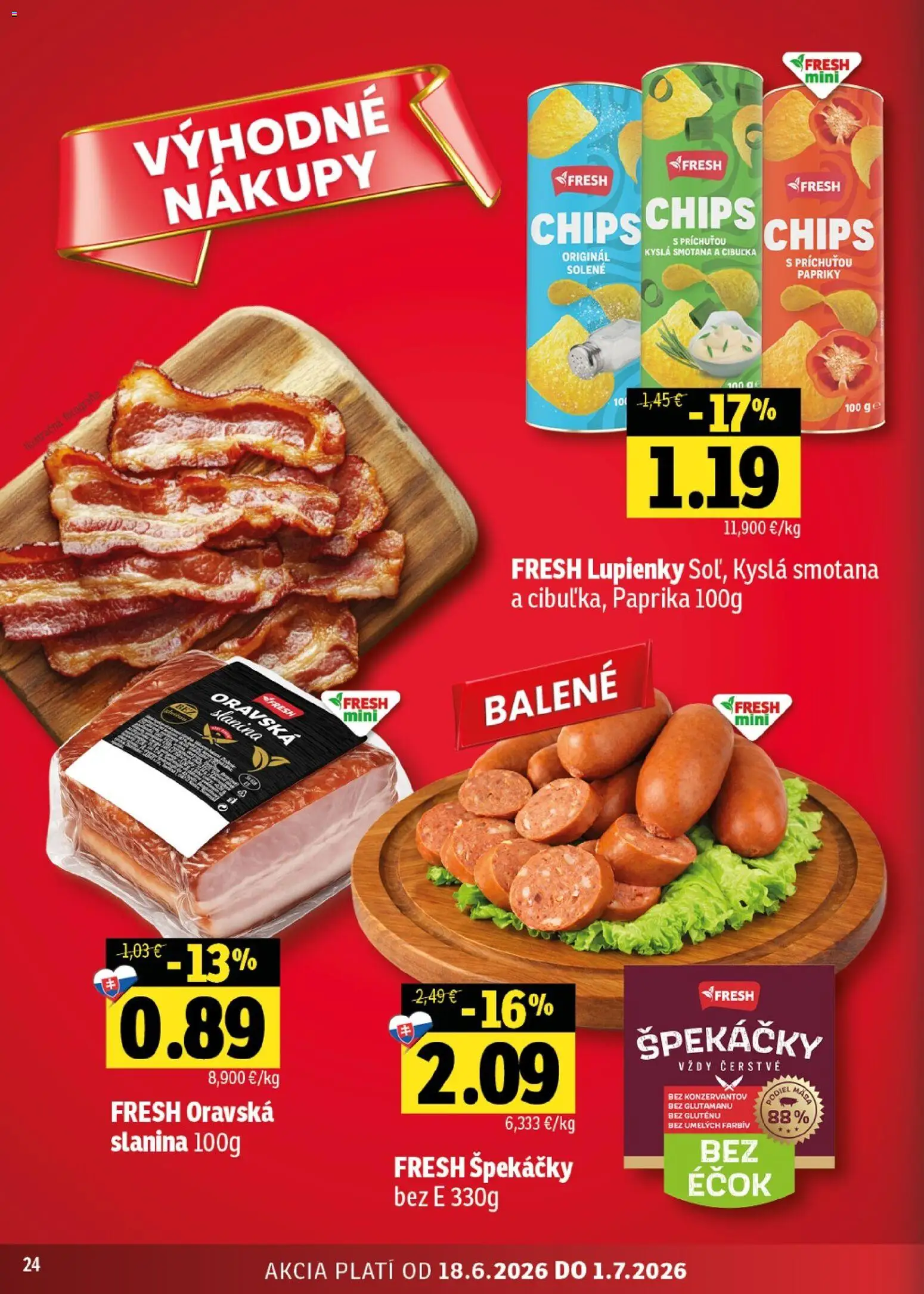 Nové Fresh akcie – leták je platný od 18.06.2026 | Strana: 24 | Produkty: Paprika, Slanina, Smotana