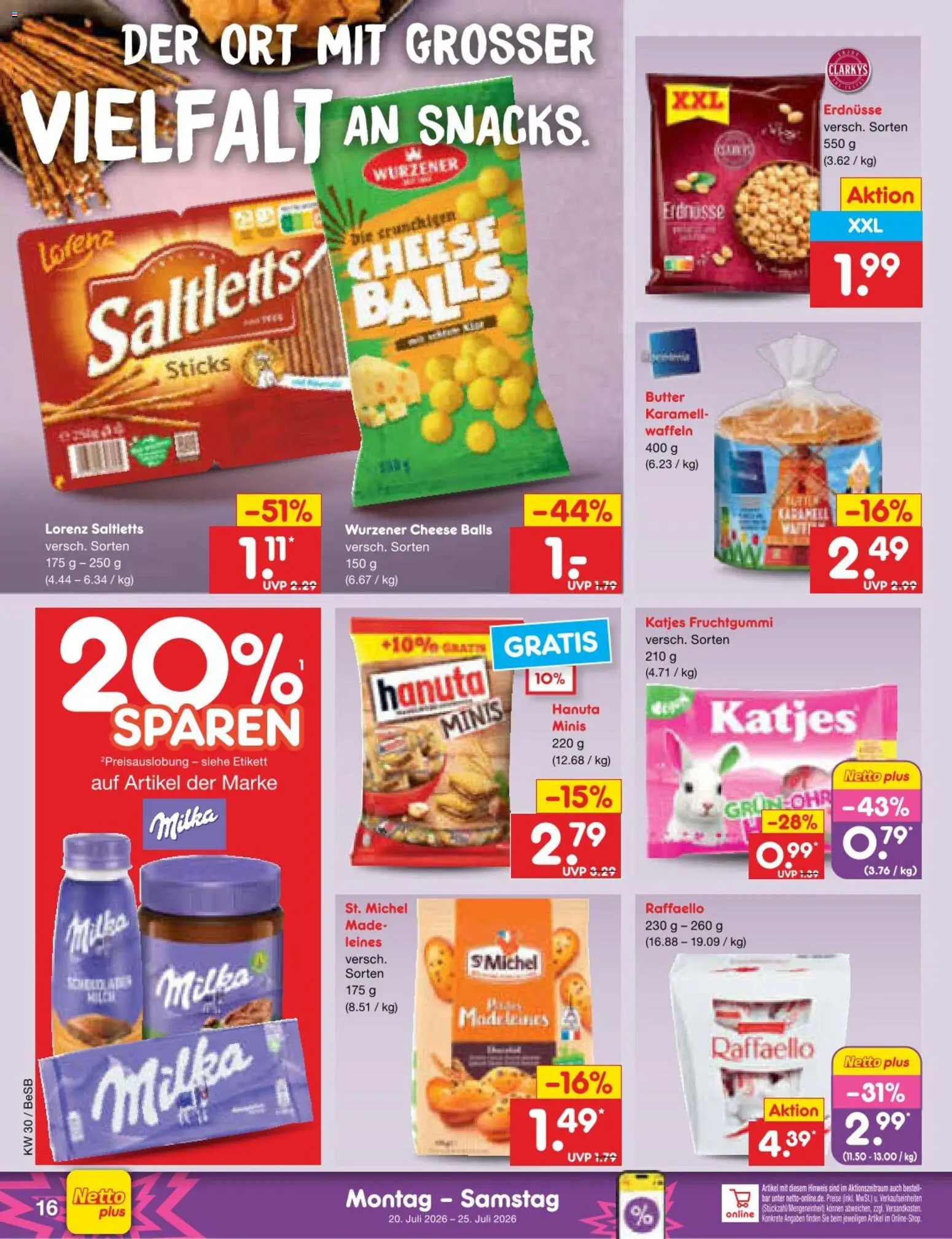 Netto Marken-Discount Prospekt – gültig ab 20.07.2026 | Seite: 26 | Produkte: Raffaello, Erdnüsse, Katjes, Waffeln