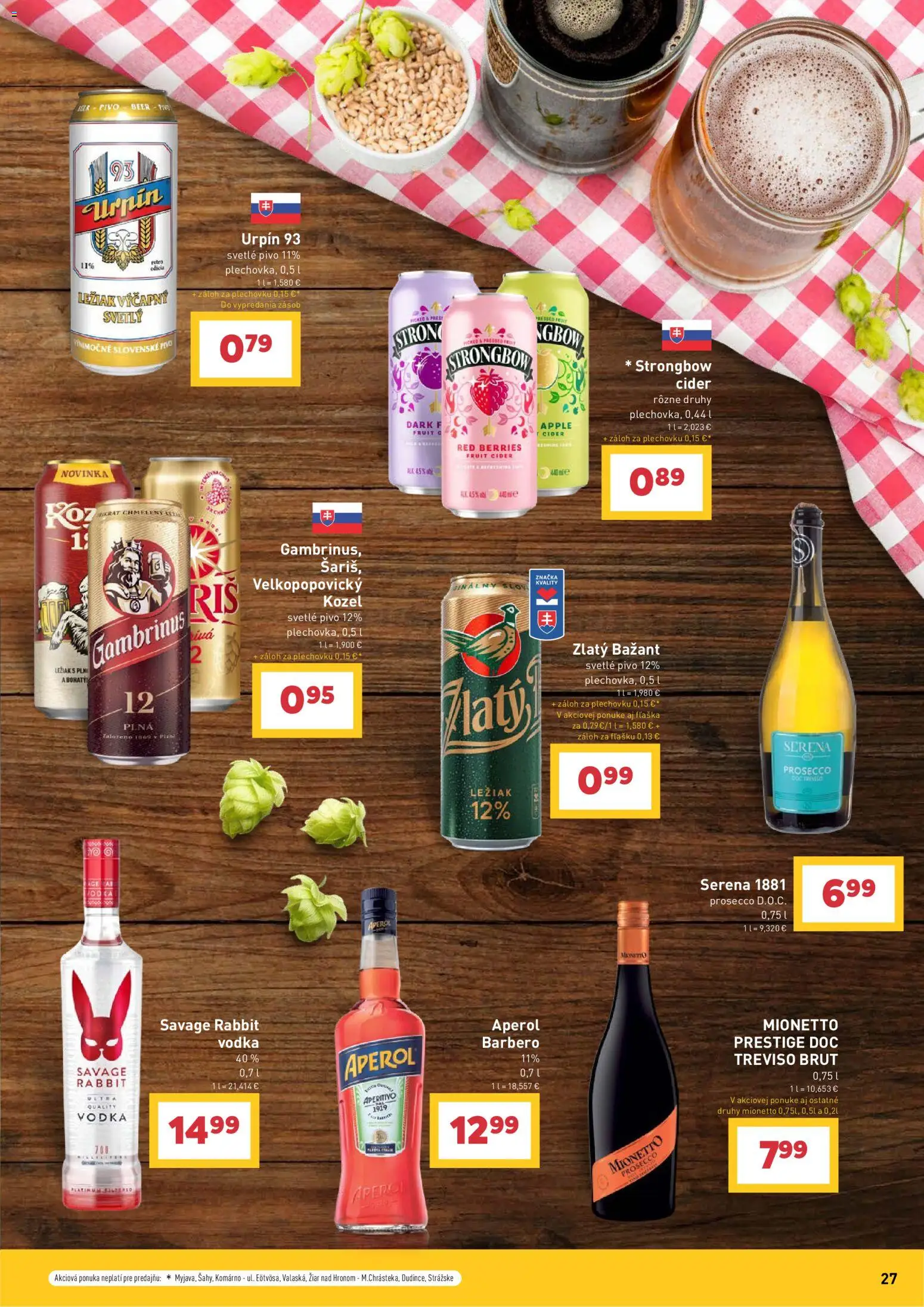 Nové Billa akcie – leták je platný od 08.07.2026 | Strana: 27 | Produkty: Zlatý Bažant, Strongbow, Vodka, Gambrinus