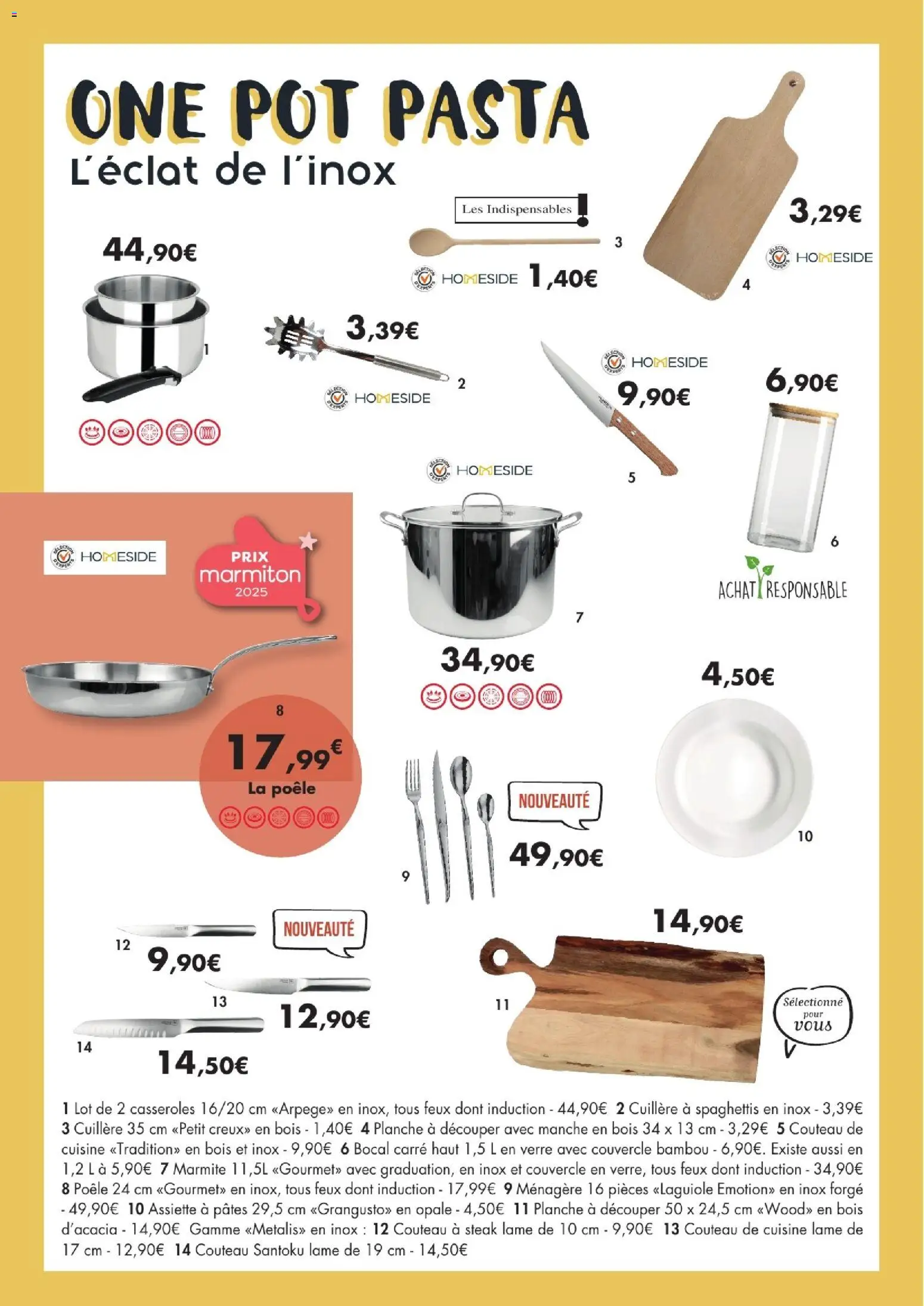 {H1} | Page: 30 | Produits: Couteau, Spaghetti, Poêle, Planche à découper