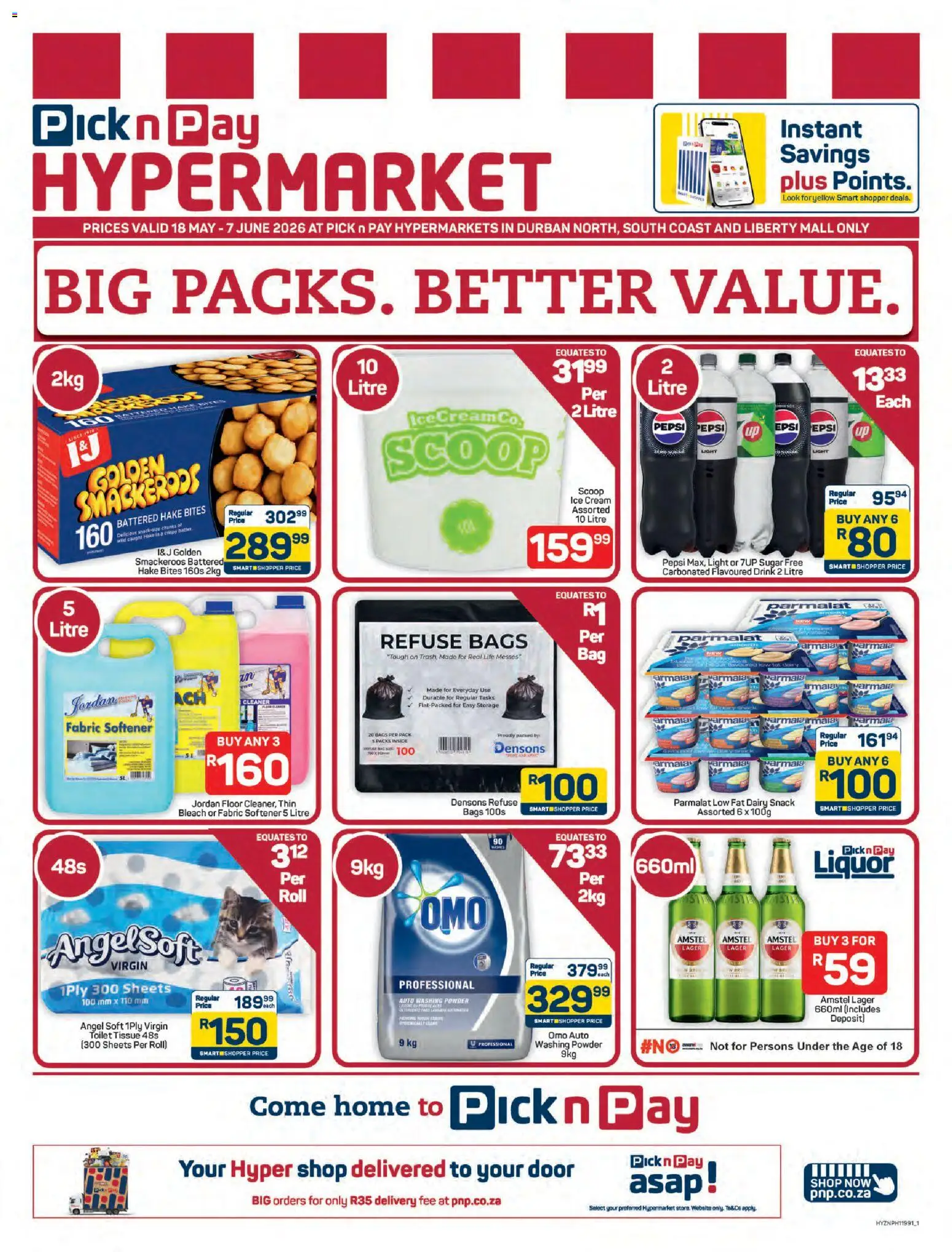 New Pick n Pay catalogue – valid from 18.05.2026 | Page: 1 | Products: Powder, Cream, Ice cream, Sugar