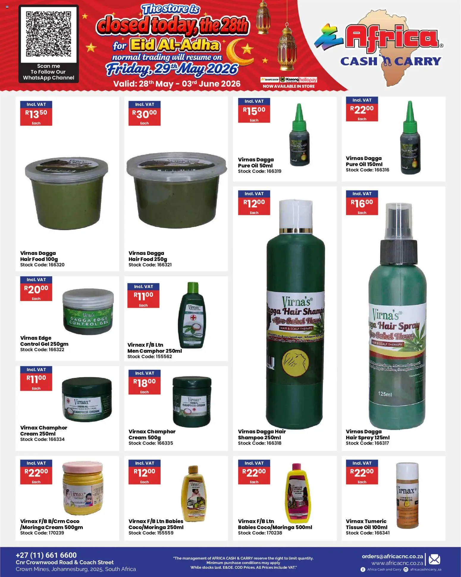 New Africa Cash & Carry catalogue – valid from 28.05.2026 | Page: 59 | Products: Tissue oil, Oil, Shampoo, Stock