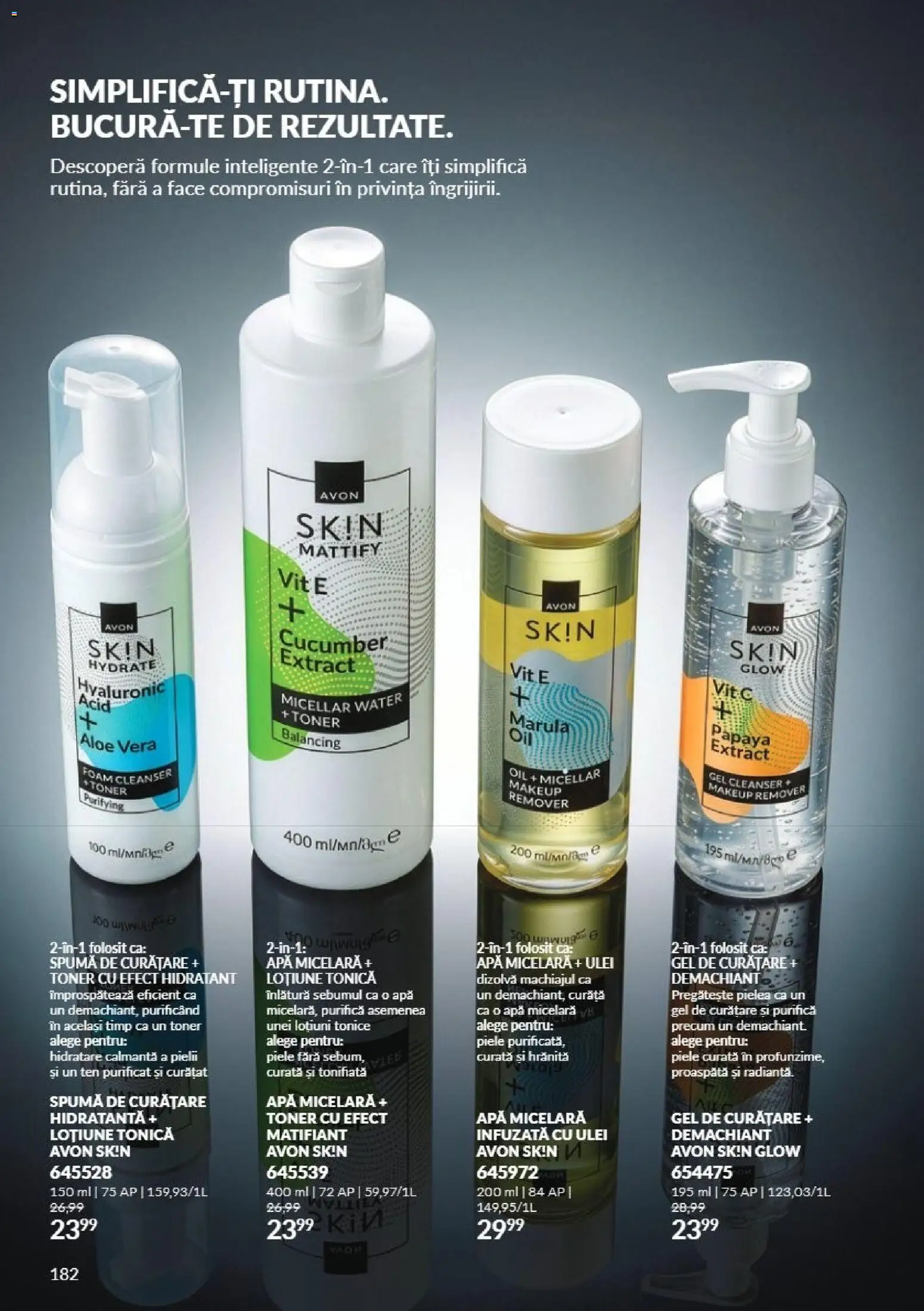 Noul catalog Avon – valabil de la 01.11.2026 | Pagină: 182 | Produse: Loțiune tonică, Gel de curățare, Toner, Aloe vera