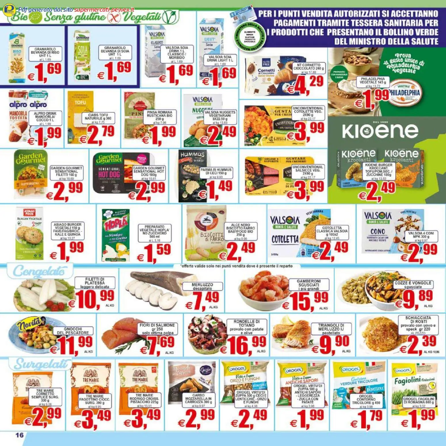 Volantino Pewex del 07.04.2026 | Pagina: 16 | Prodotti: Merluzzo, Gamberoni, Fagiolini, Quinoa