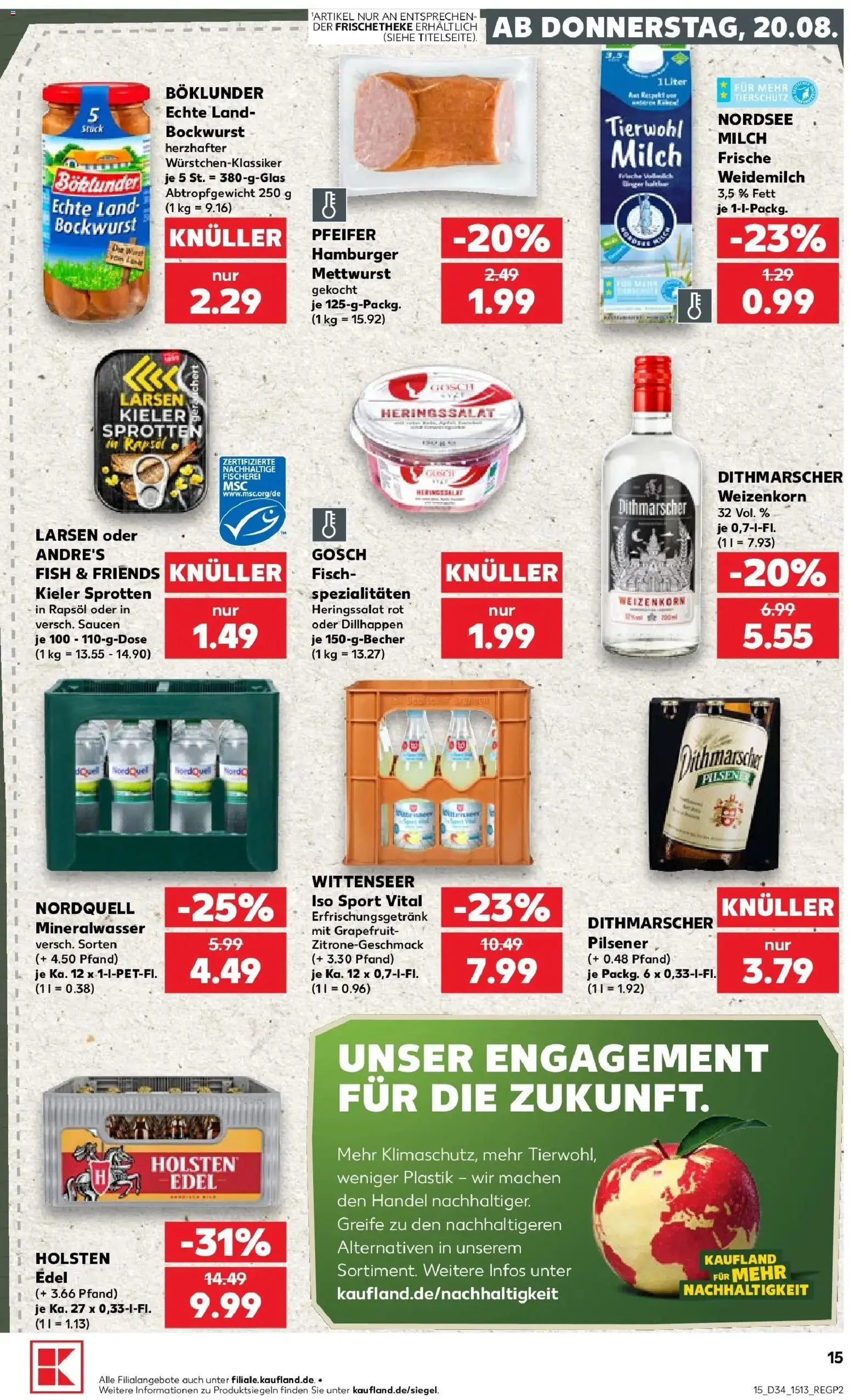 Prospekt Kaufland ab 20.08.2026 » Angebote Online zum Blättern | Seite: 15 | Produkte: Bockwurst, Milch, Holsten, Grapefruit