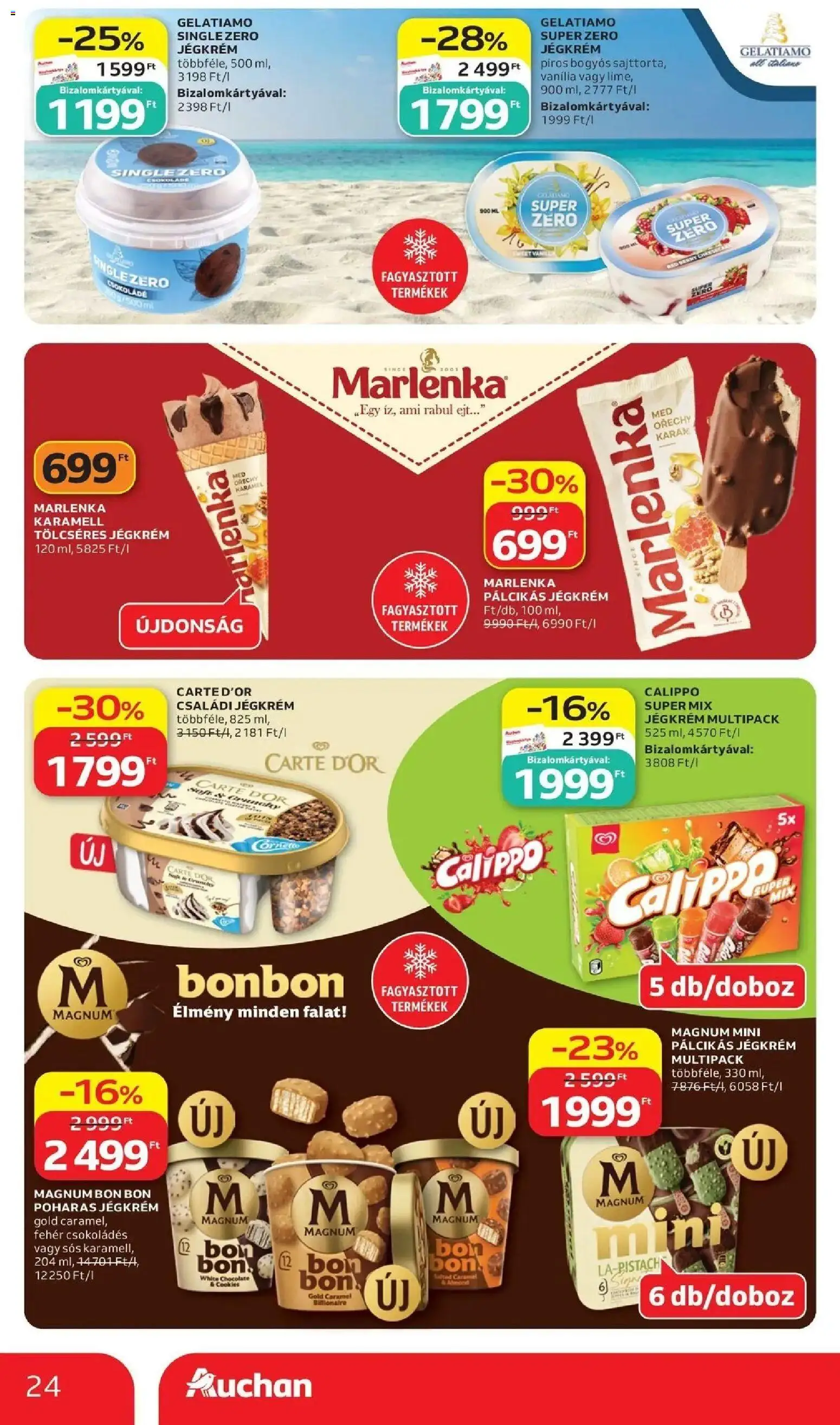Auchan akciós ujság - amely érvényes a következő dátumtól: 11.06.2026 | Oldal: 24 | Termékek: Magnum, Csokoládé, Jégkrém, Pálcikás jégkrém