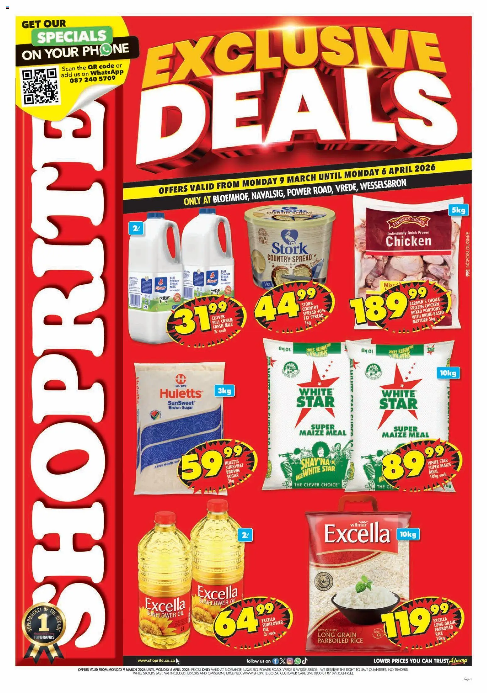 New Shoprite catalogue – valid from 09.03.2026 | Page: 1 | Products: Phone, Milk, Chicken, Sugar