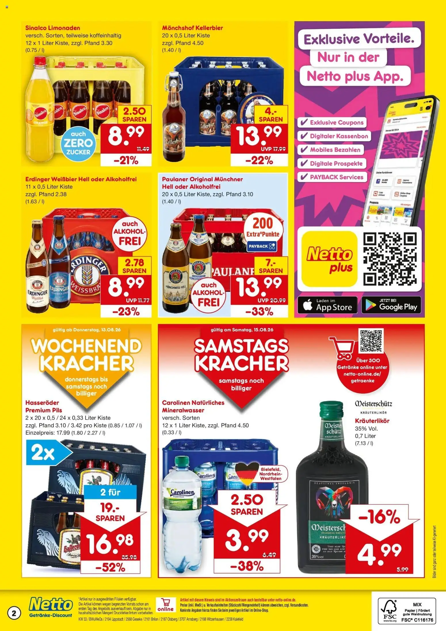 Netto Marken-Discount Prospekt Geseke – gültig ab 10.08.2026 | Seite: 2 | Produkte: Sinalco, Erdinger, Pils, Mineralwasser