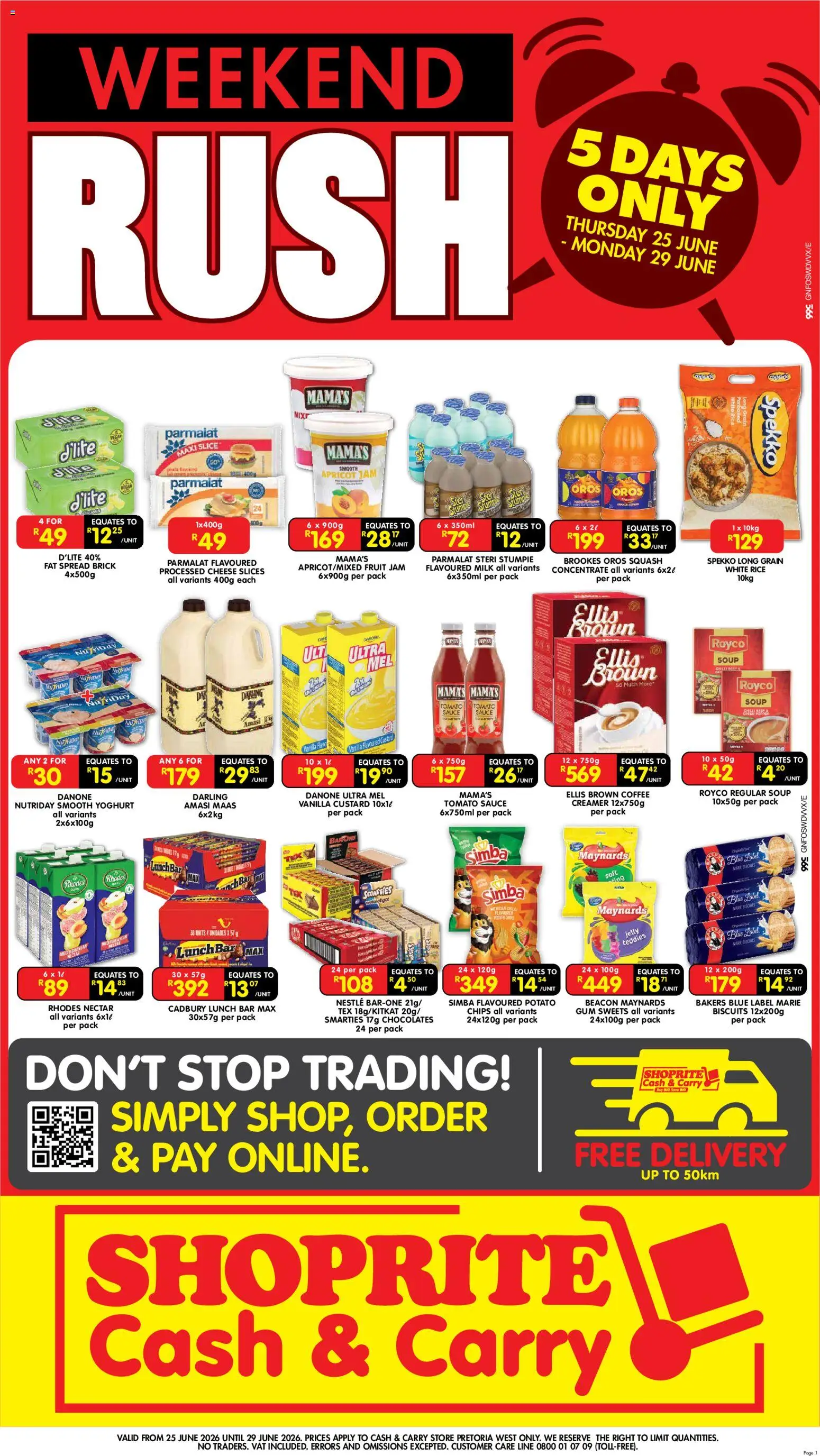 New Shoprite catalogue – valid from 25/06/2026 | Page: 1 | Products: Sweets, Squash, Creamer, Fat spread