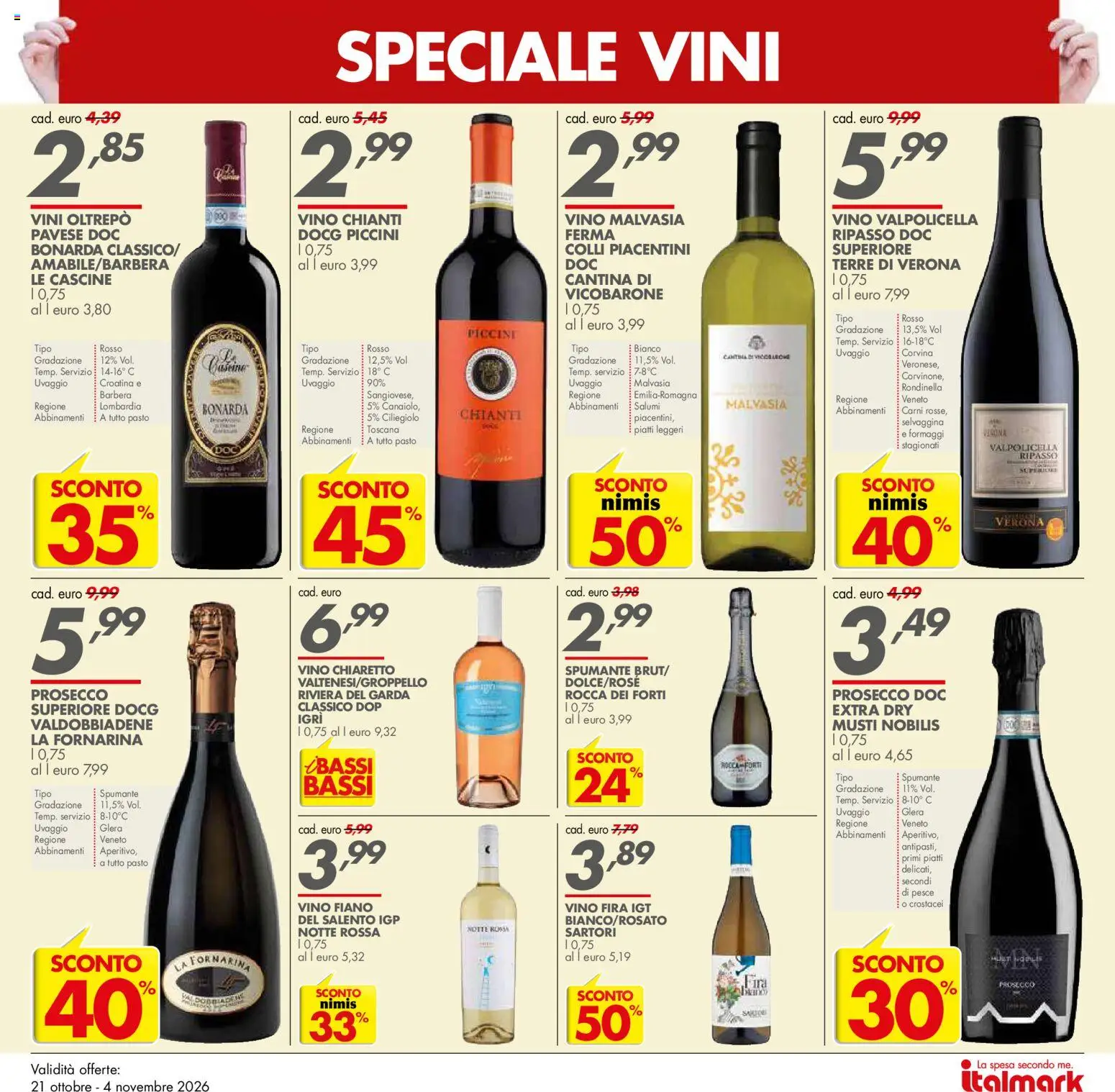 Volantino Italmark del 21/10/2026 | Pagina: 17 | Prodotti: Pesce, Piatti, Vino, Vino Chianti