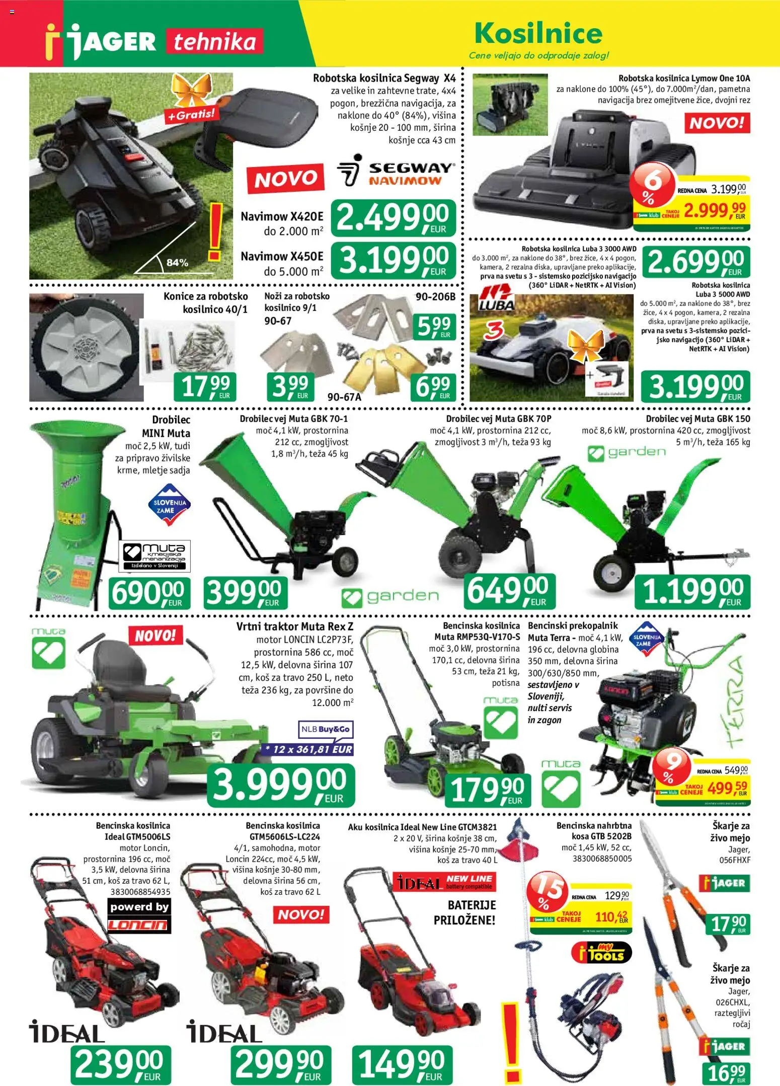 Novi Jager katalog ponudbe – veljaven od 01.07.2026 | Stran: 9 | Izdelki: Teza, Škarje za živo mejo, Baterije, Robotska kosilnica