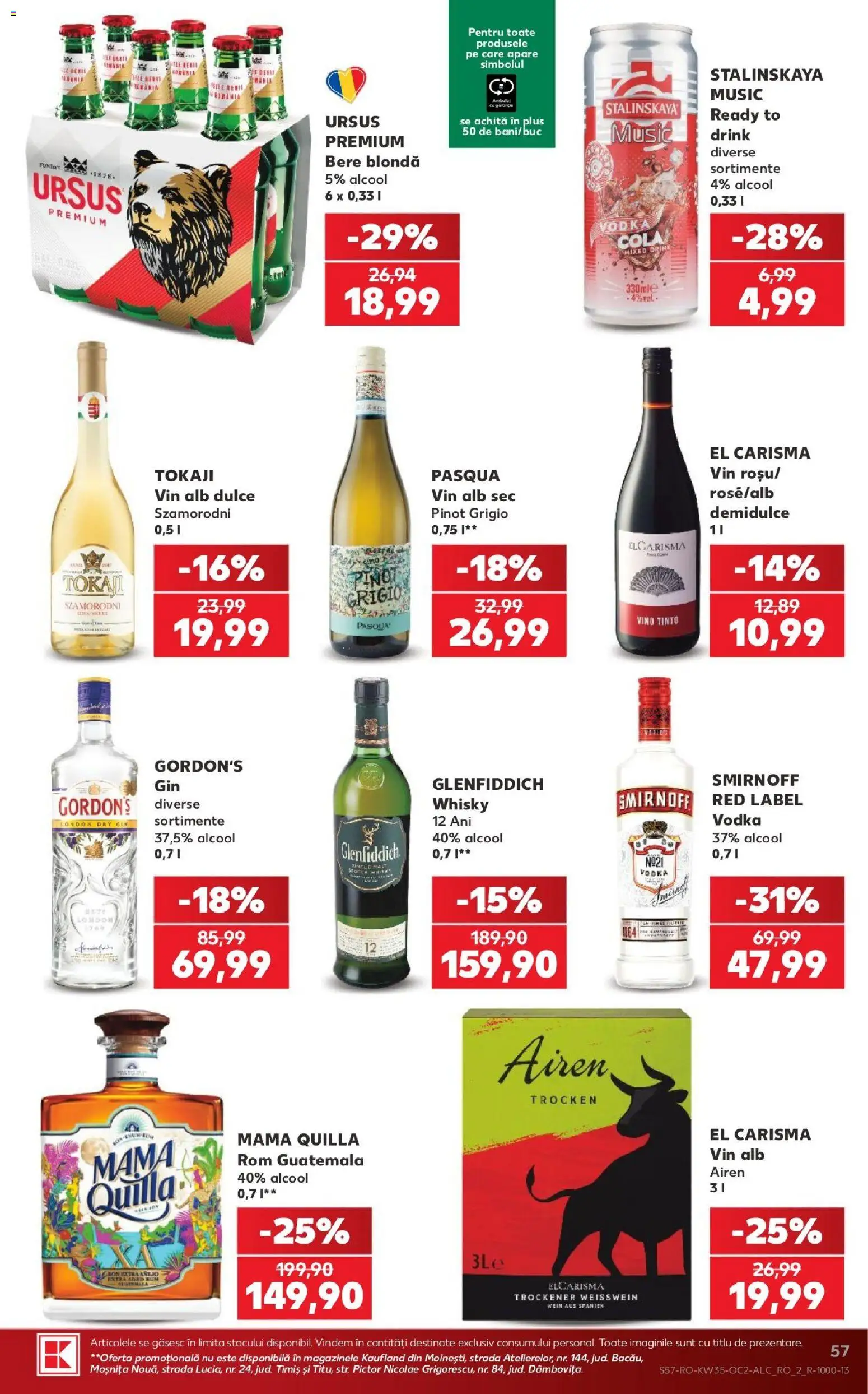 Noul catalog Kaufland – valabil de la 26.08.2026 | Pagină: 57 | Produse: Ursus, Cola, Bere, Gin