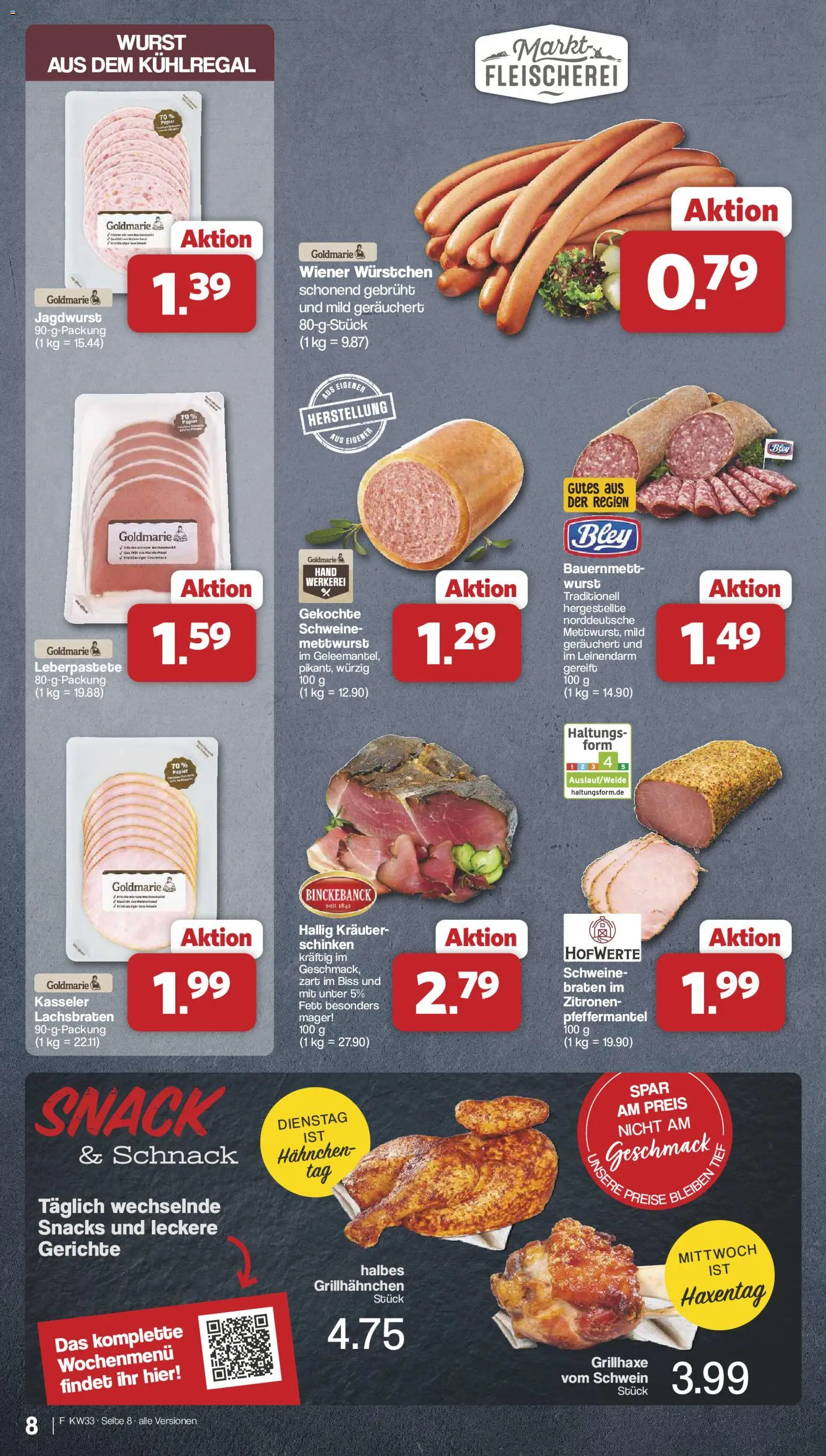 Famila Nordwest Prospekt – gültig ab 10.08.2026 | Seite: 8 | Produkte: Hahnchen, Wiener wurstchen, Gerichte, Schinken