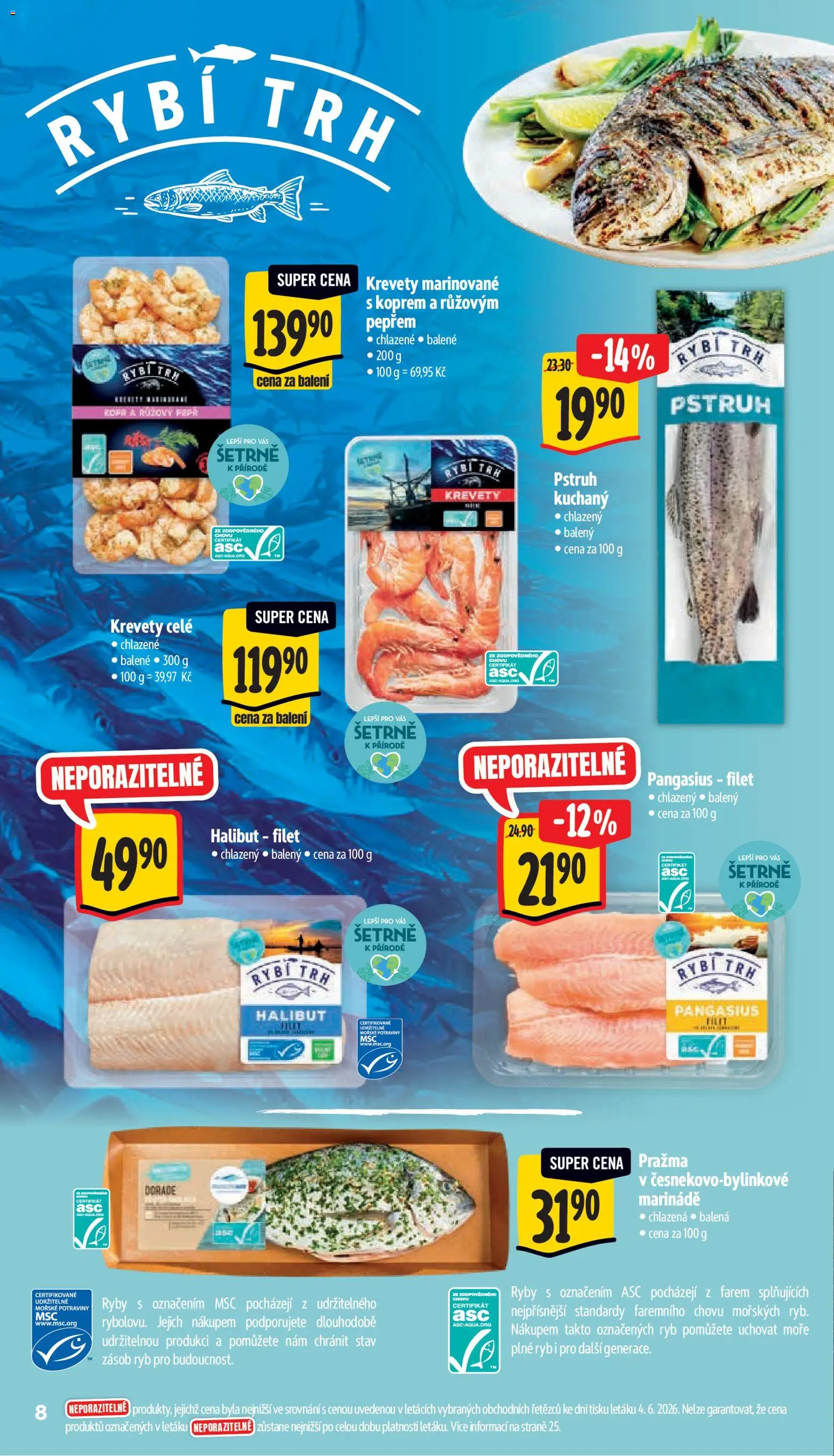 Albert leták - Supermarket od 10.06.2026 | Strana: 14 | Produkty: Pražma, Halibut, Pstruh, Filet