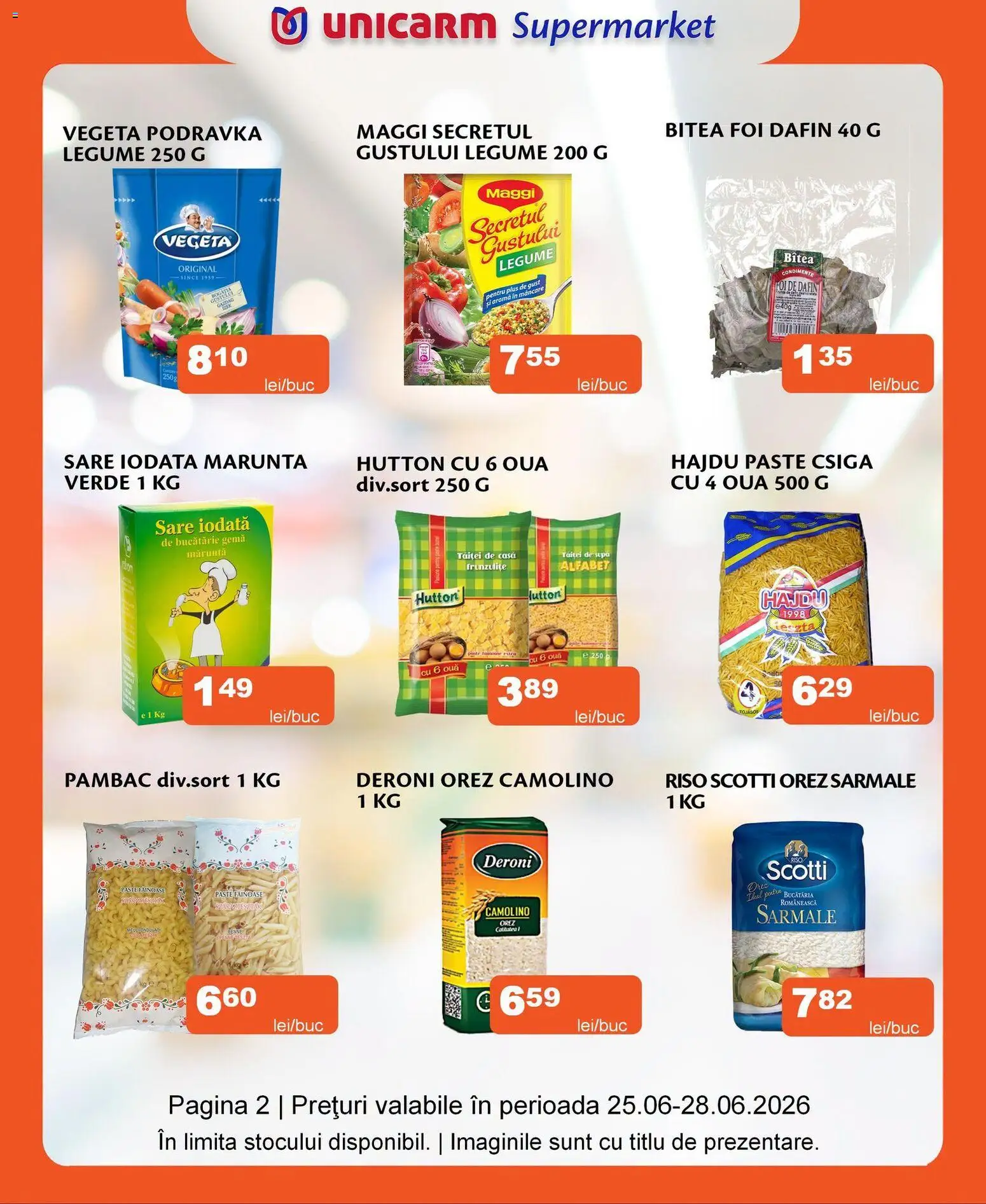 Noul catalog Unicarm – valabil de la 25.06.2026 | Pagină: 2 | Produse: Ouă, Orez, Paste, Condimente