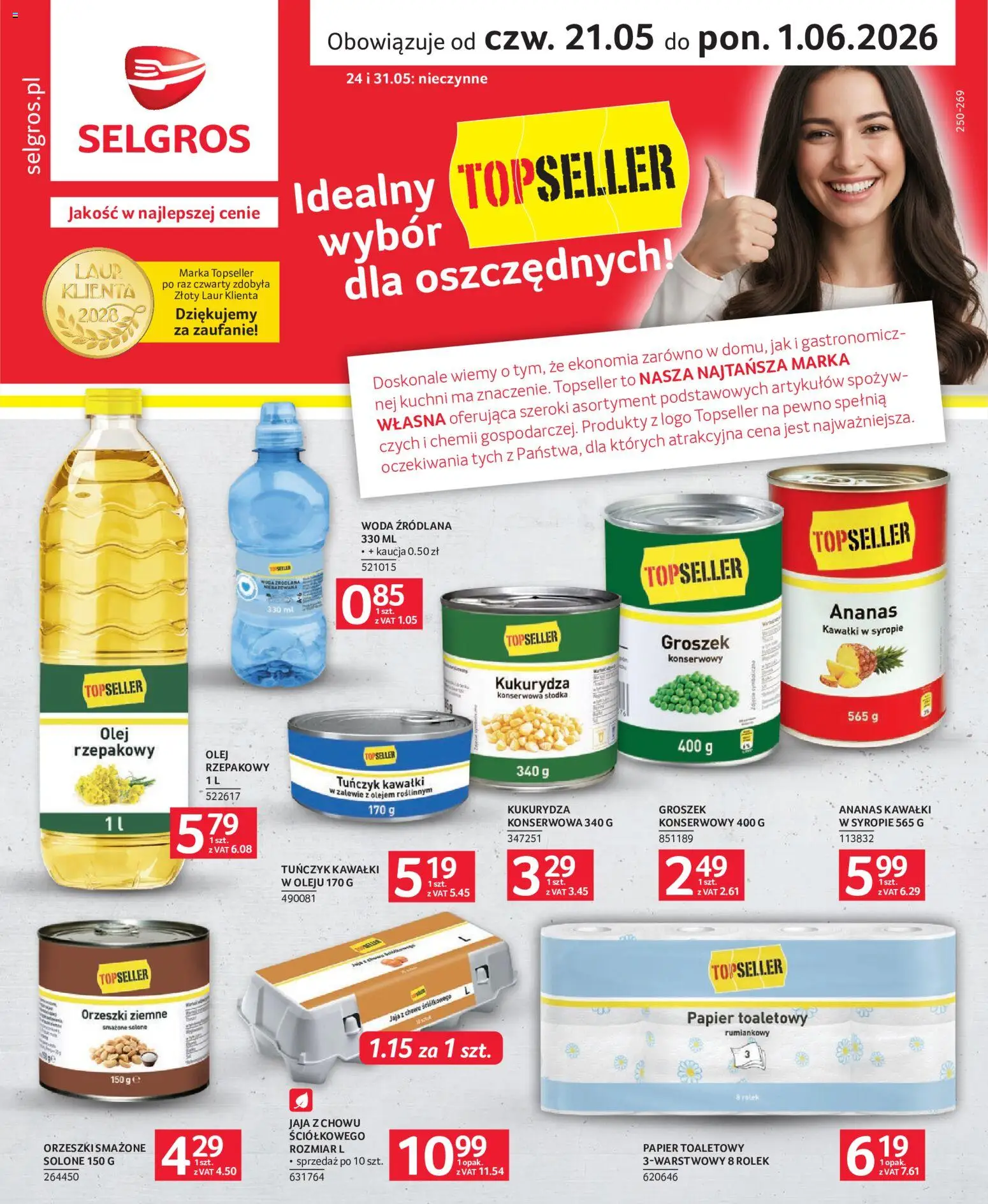 Selgros cash&carry gazetka - Topseller od 21.05.2026 | Strona: 1 | Produkty: Groszek, Kukurydza, Orzeszki ziemne, Olej