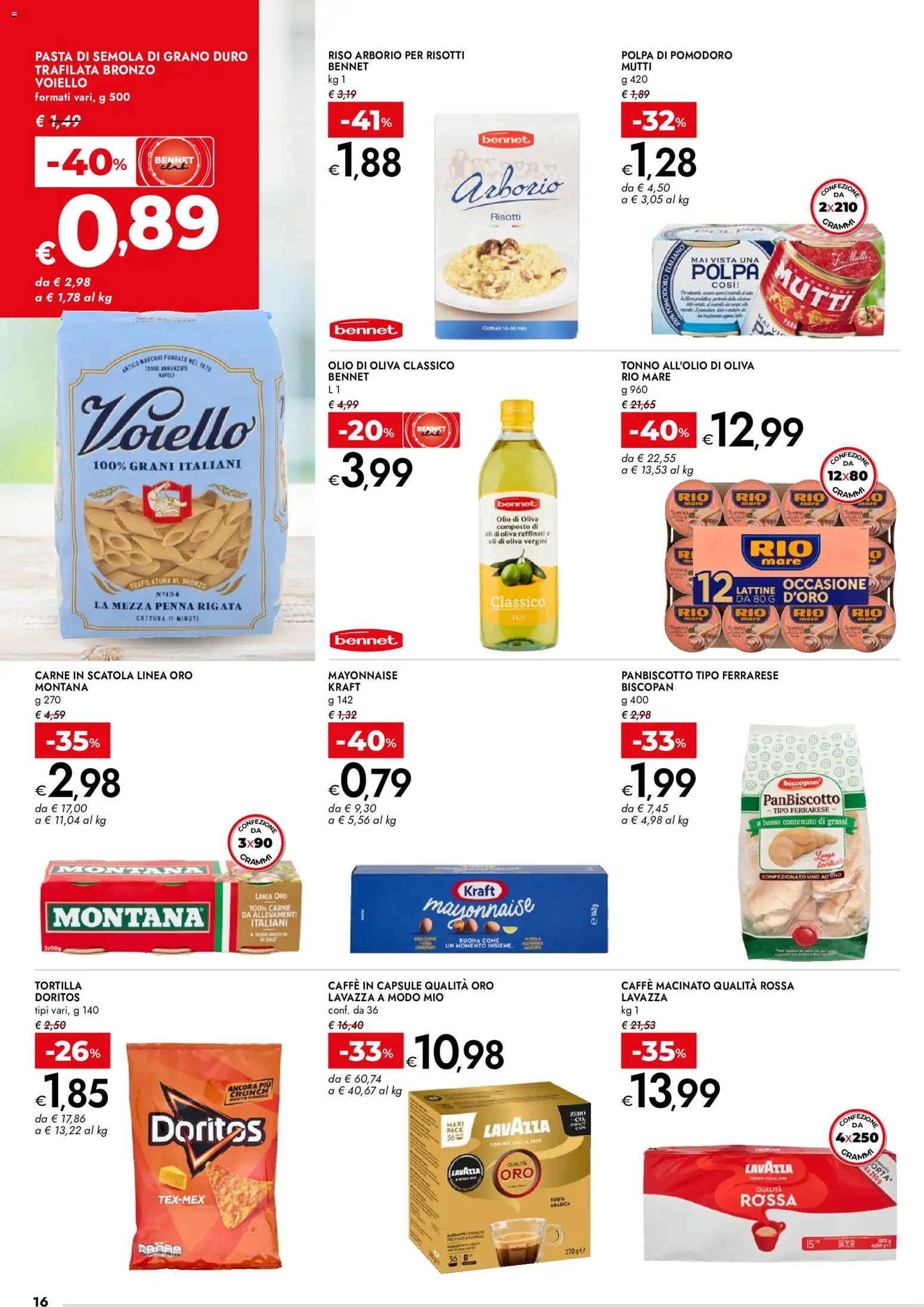 Volantino bennet del 20/08/2026 | Pagina: 16 | Prodotti: Riso, Olio, Mutti, Semola