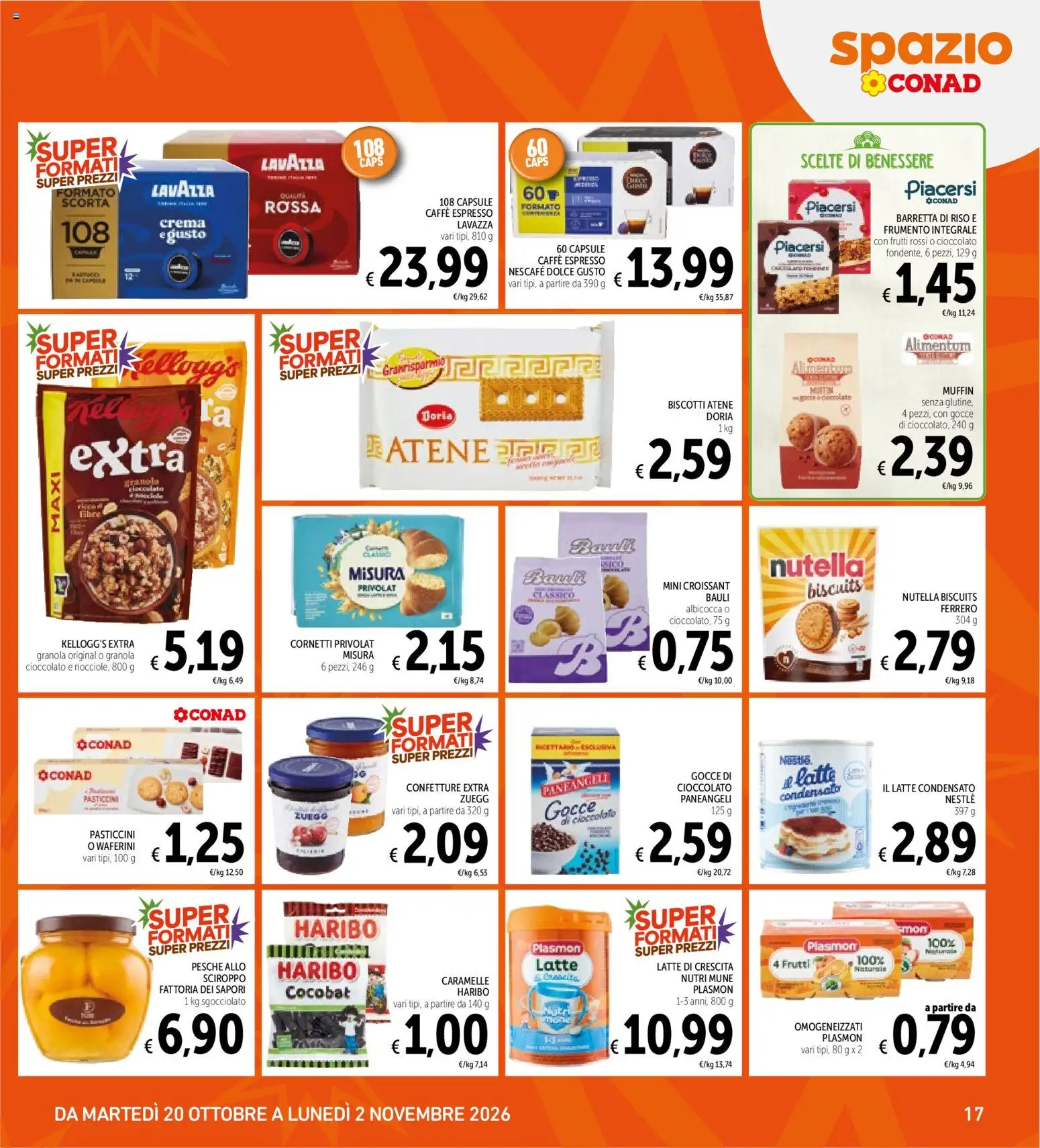 Volantino Spazio Conad del 20/10/2026 | Pagina: 17 | Prodotti: Caffè, Cioccolato, Riso, Pasticcini