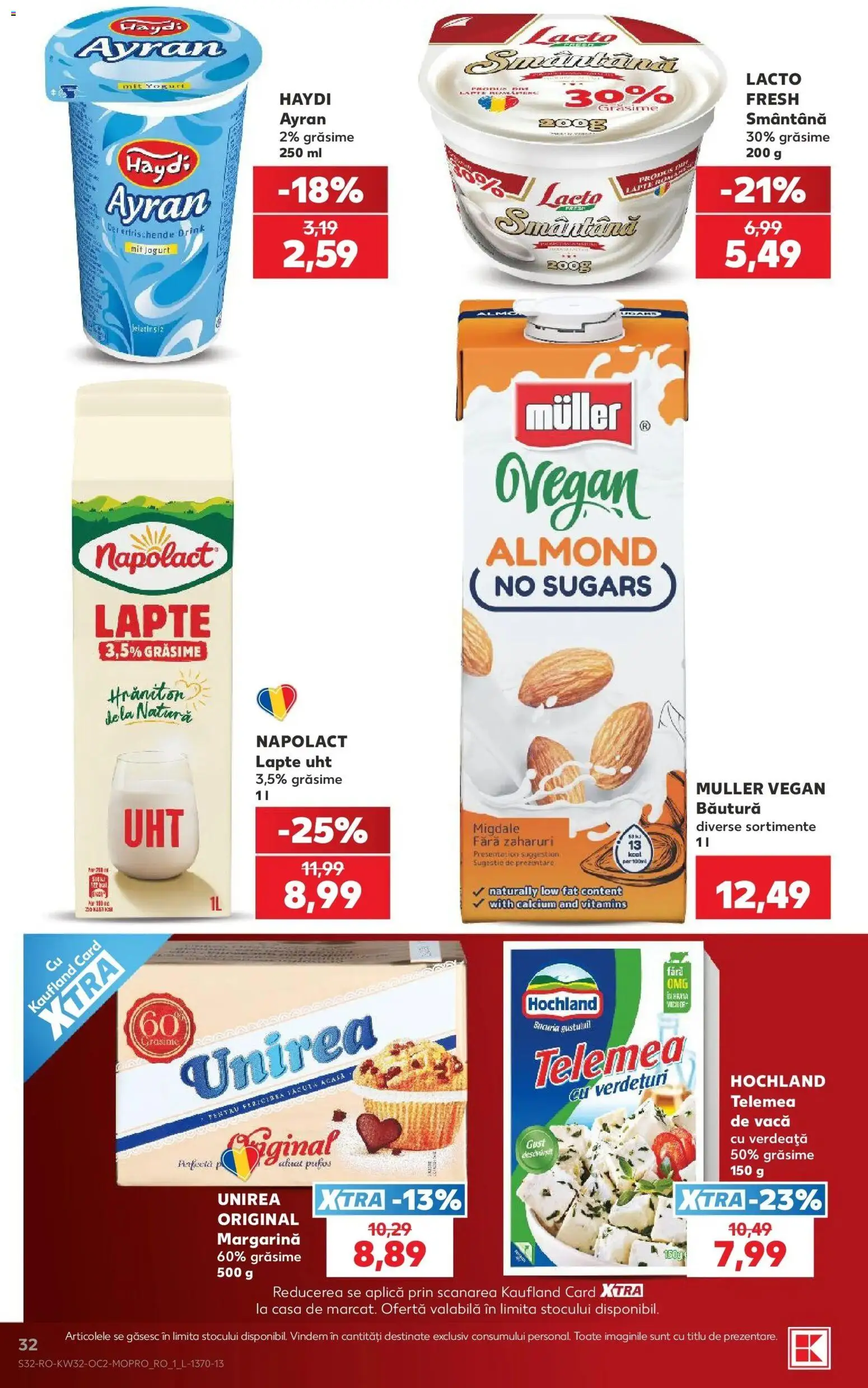 Noul catalog Kaufland – valabil de la 05.08.2026 | Pagină: 32 | Produse: Migdale, Lapte, Hochland, Verdeață
