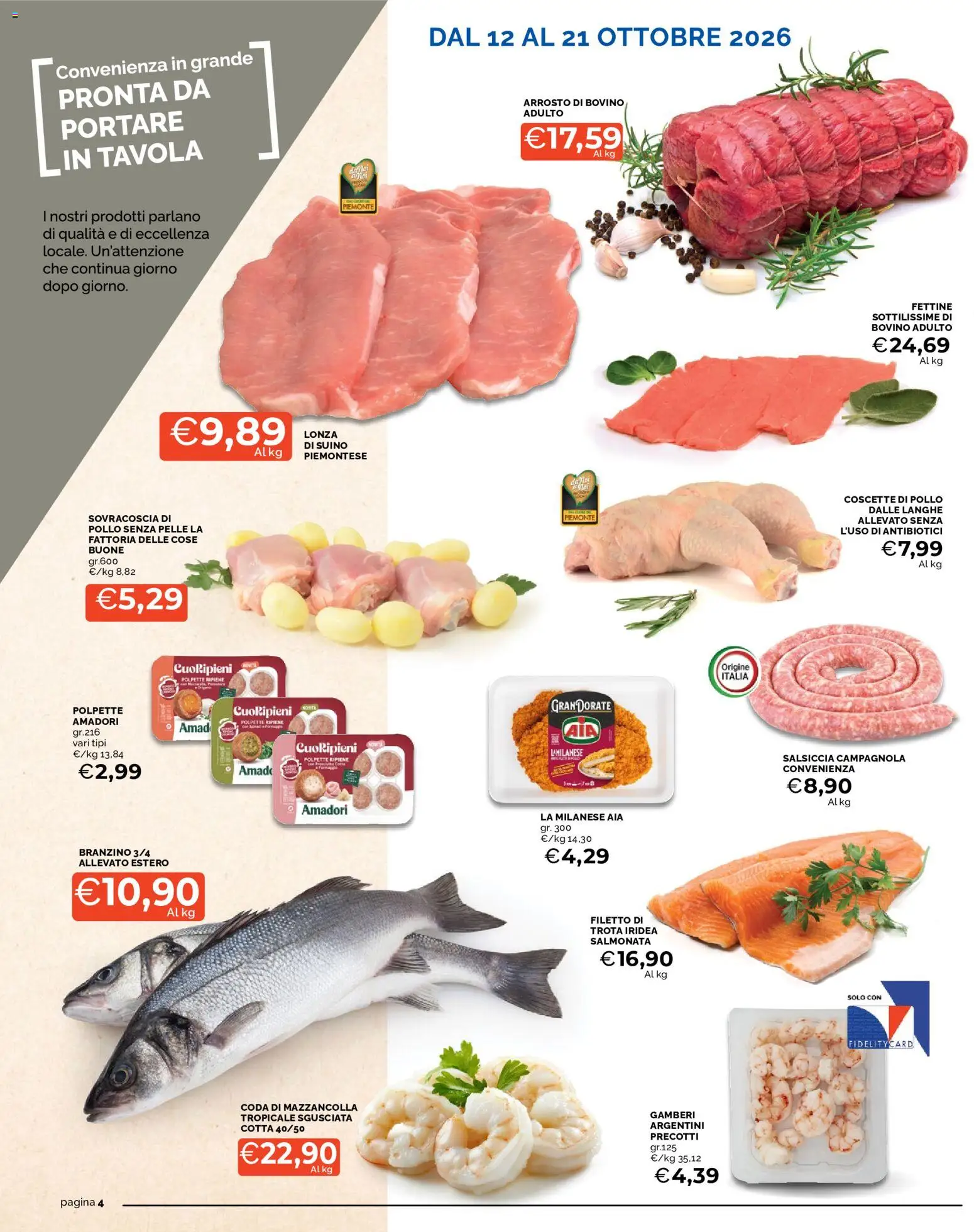 Volantino Mercatò del 12/10/2026 | Pagina: 4 | Prodotti: Bovino, Pollo, Suino, Salsiccia