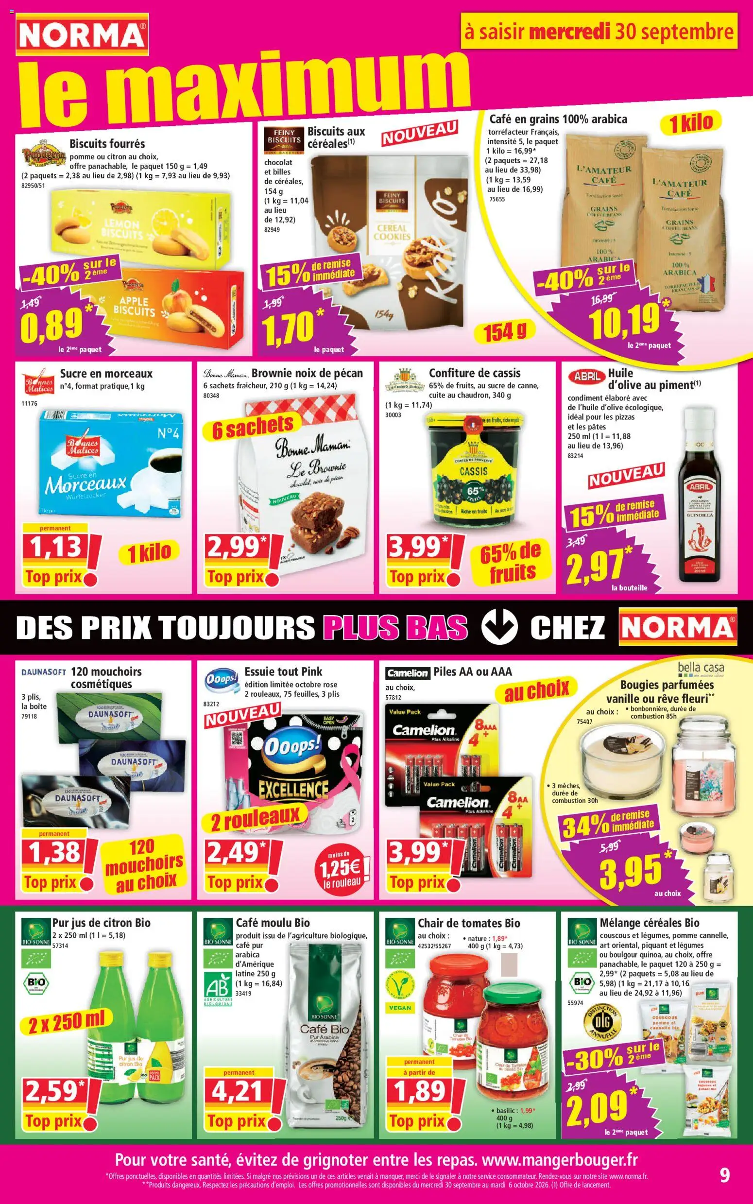 {H1} | Page: 9 | Produits: Piles AA, Cassis, Café en grains, Fruits