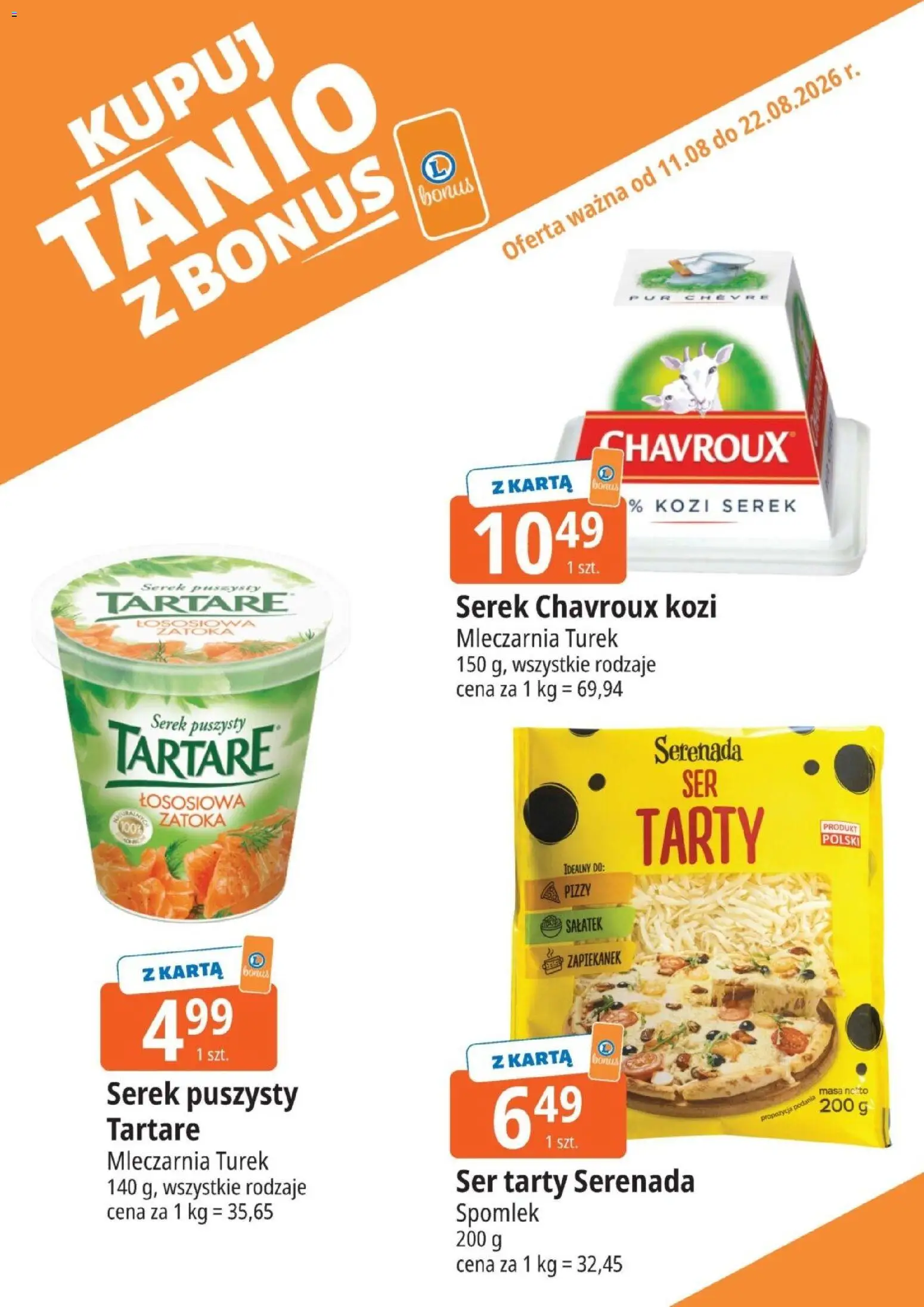 E.Leclerc gazetka - Kupuj Tanio Z Bonus od 11.08.2026 | Strona: 14 | Produkty: Karta, Serek, Ser
