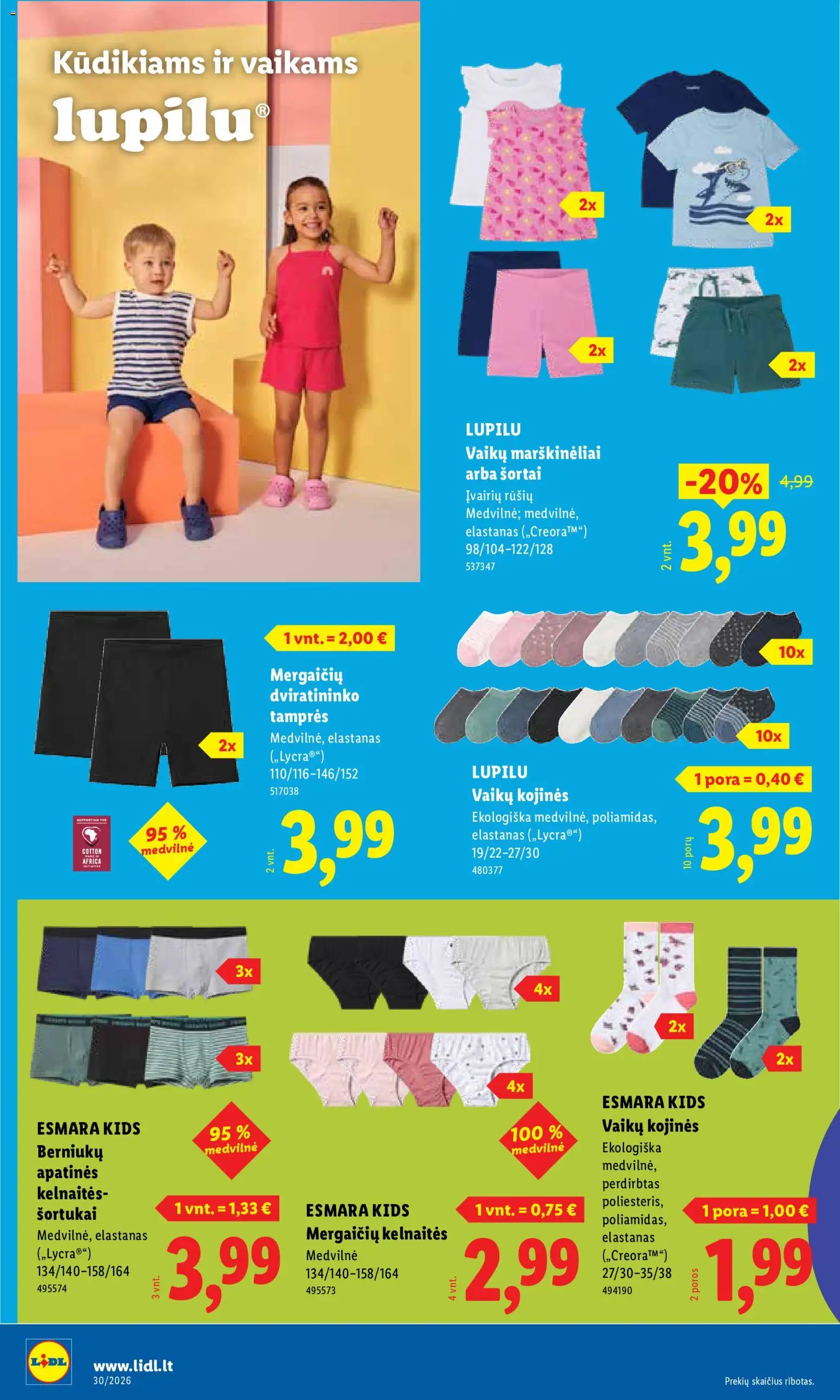 LIDL akcijos nuo 2026.07.20 | Puslapis: 20 | Prekių: Marškinėliai, Kelnaitės, Kojinės, Tamprės