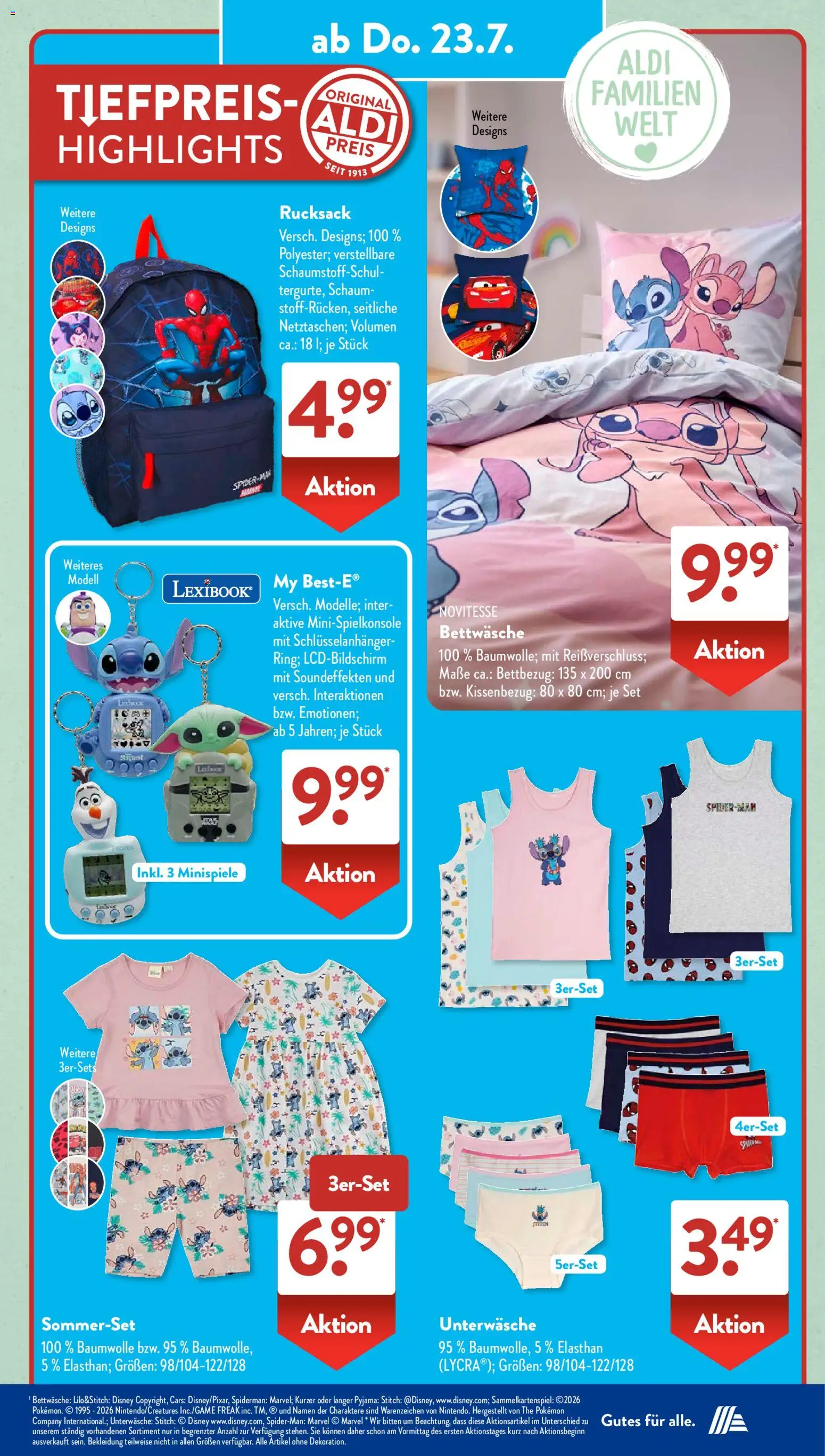 Aldi Süd Prospekt – gültig ab 20.07.2026 | Seite: 10 | Produkte: Bettwäsche, Unterwäsche, Pyjama, Rucksack