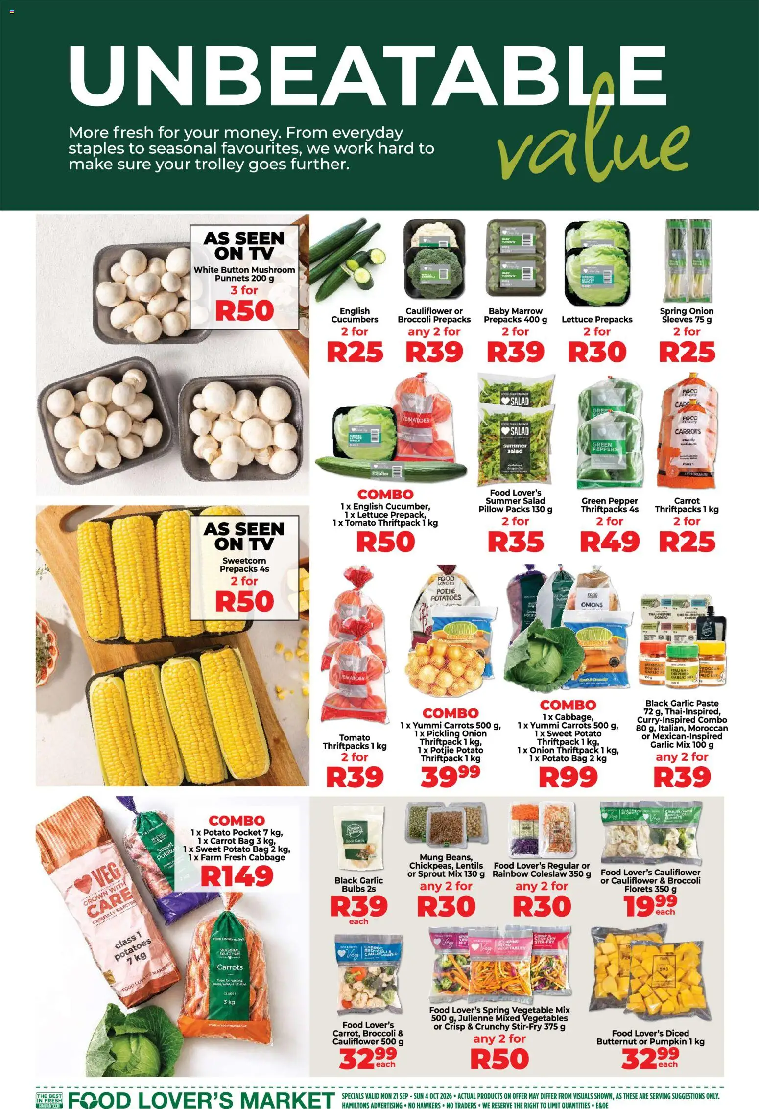 New Food Lover's Market catalogue – valid from 21/09/2026 | Page: 2 | Products: Cauliflower, Lentils, Carrots, Garlic