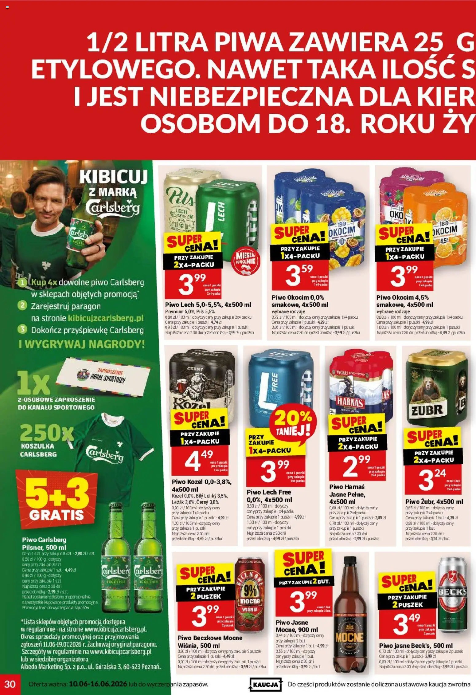 Twój Market gazetka od 10.06.2026 | Strona: 30 | Produkty: Leżak, Harnaś, Piwo Carlsberg, Piwo