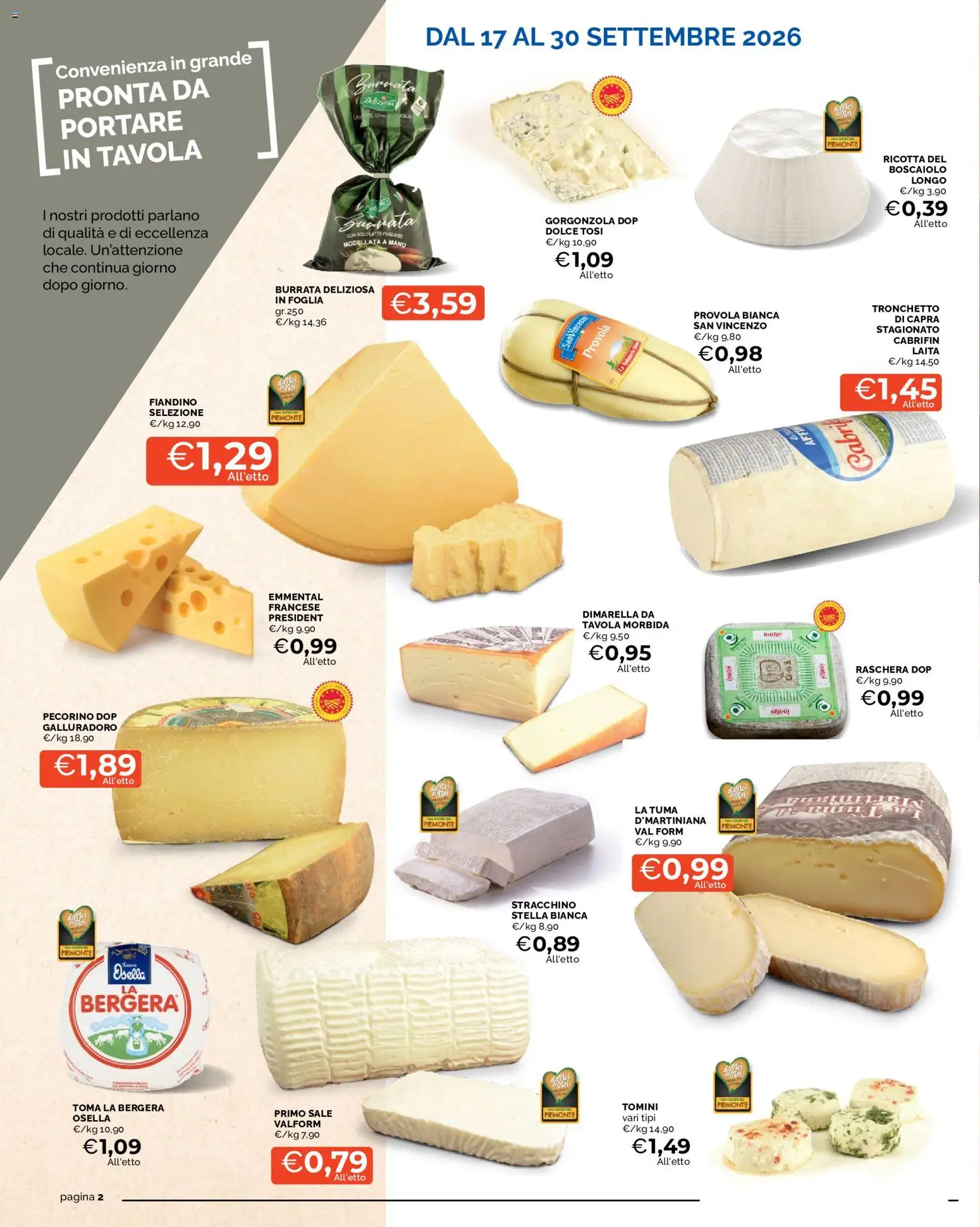Volantino Mercatò del 17/09/2026 | Pagina: 2 | Prodotti: Sale, Stracchino, Gorgonzola, Pecorino