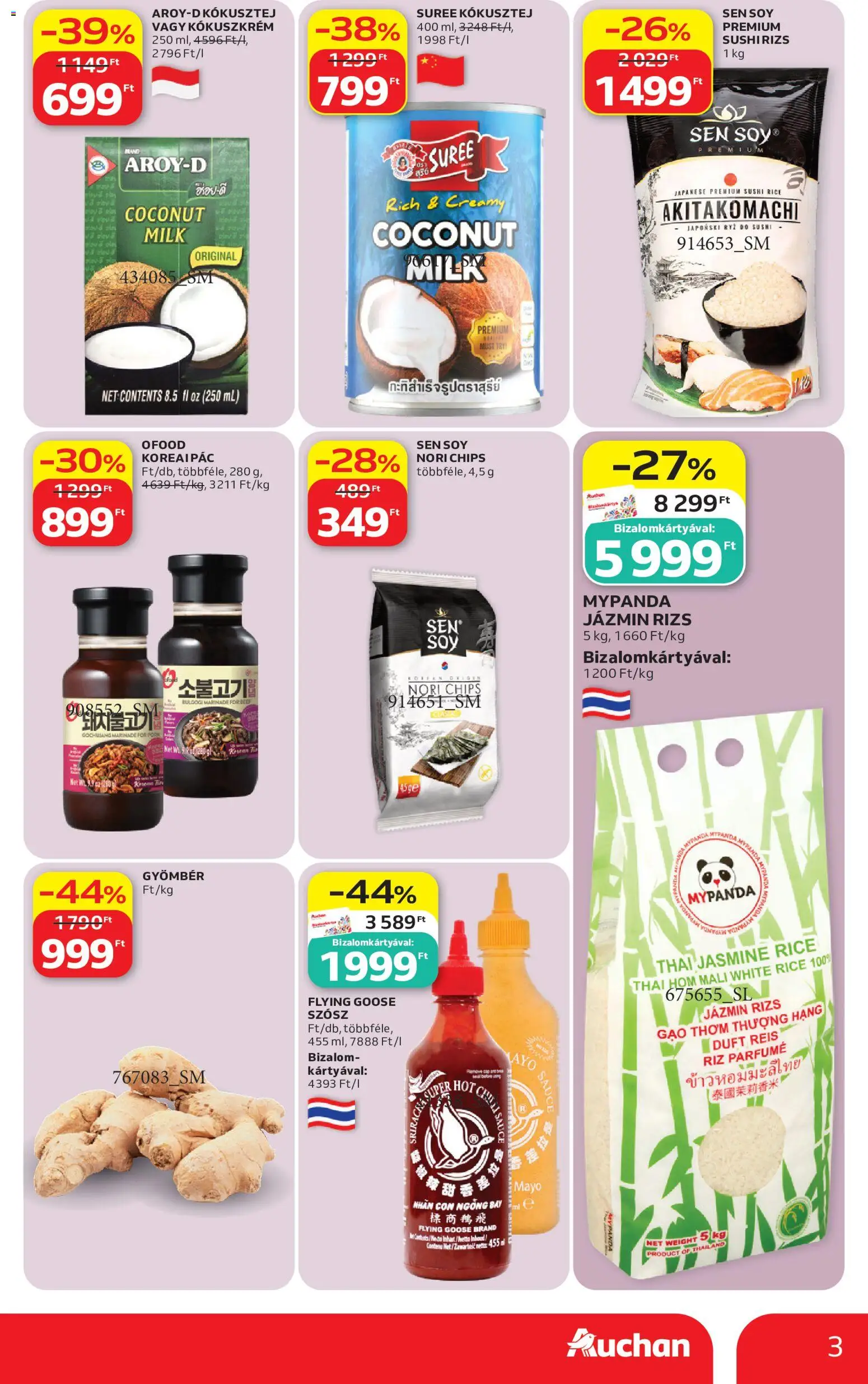 Auchan akciós ujság - amely érvényes a következő dátumtól: 2026.09.10. | Oldal: 3 | Termékek: Sushi rizs, Sushi, Kókuszkrém, Szósz