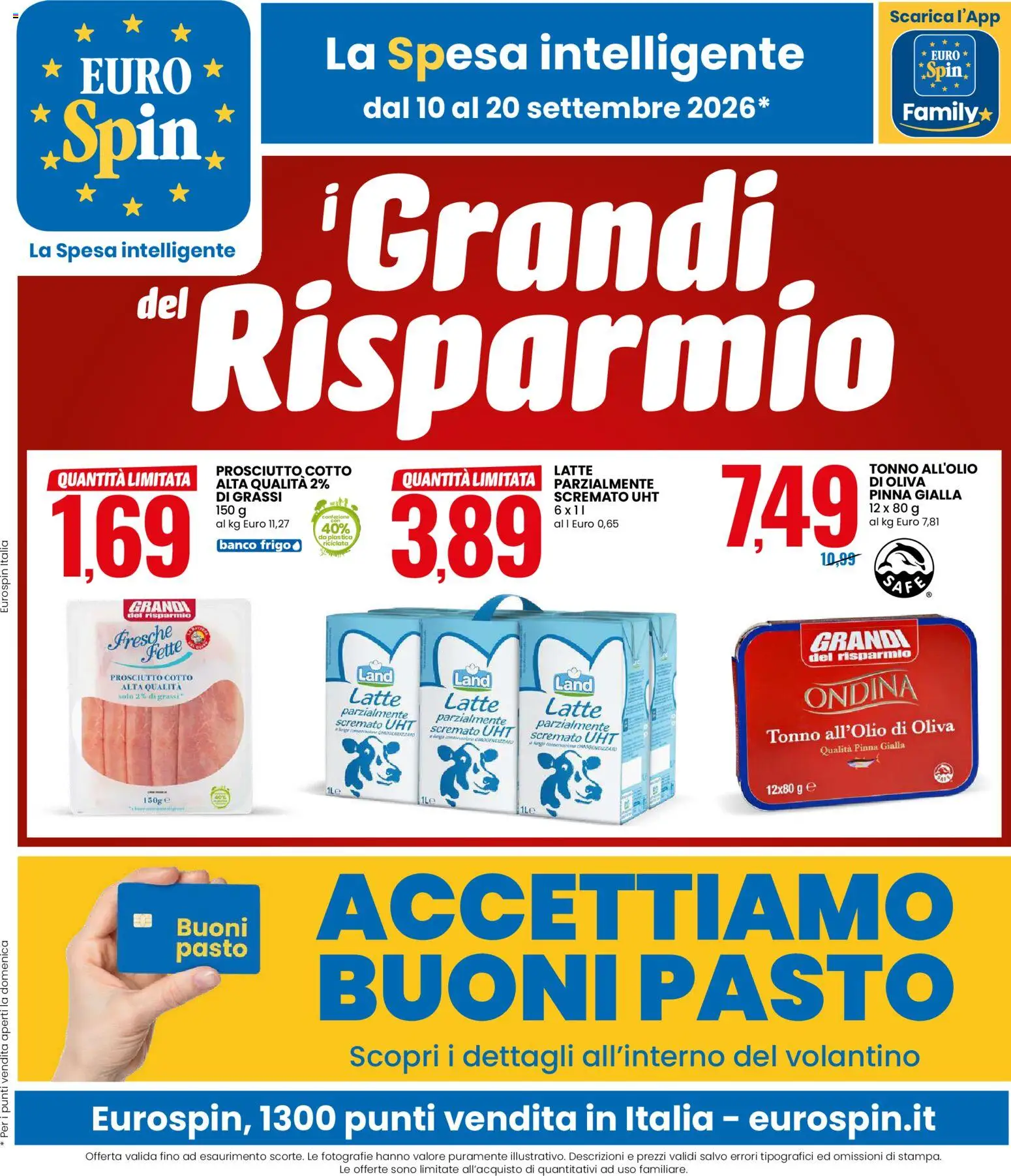 Volantino Eurospin del 10/09/2026 | Pagina: 1 | Prodotti: Tè, Latte, Prosciutto, Latte parzialmente scremato