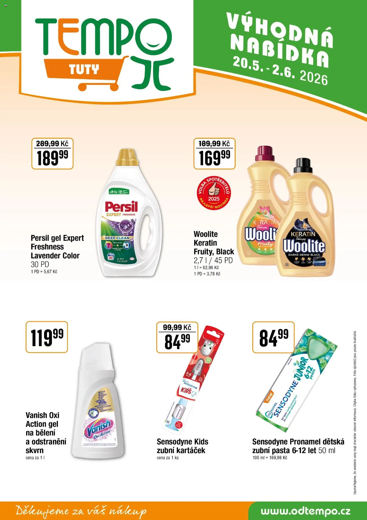 Tempo leták - Tuty od 20.05.2026 | Strana: 14 | Produkty: Zubní pasta, Zubní kartáček, Persil gel, Woolite