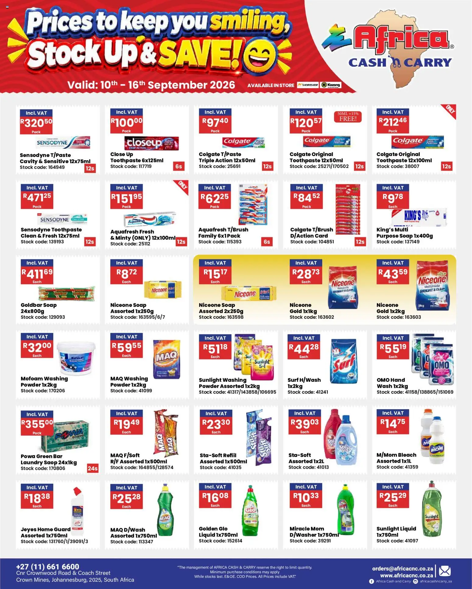 New Africa Cash & Carry catalogue – valid from 10/09/2026 | Page: 17 | Products: Bleach, Powder, Stock, Toothpaste