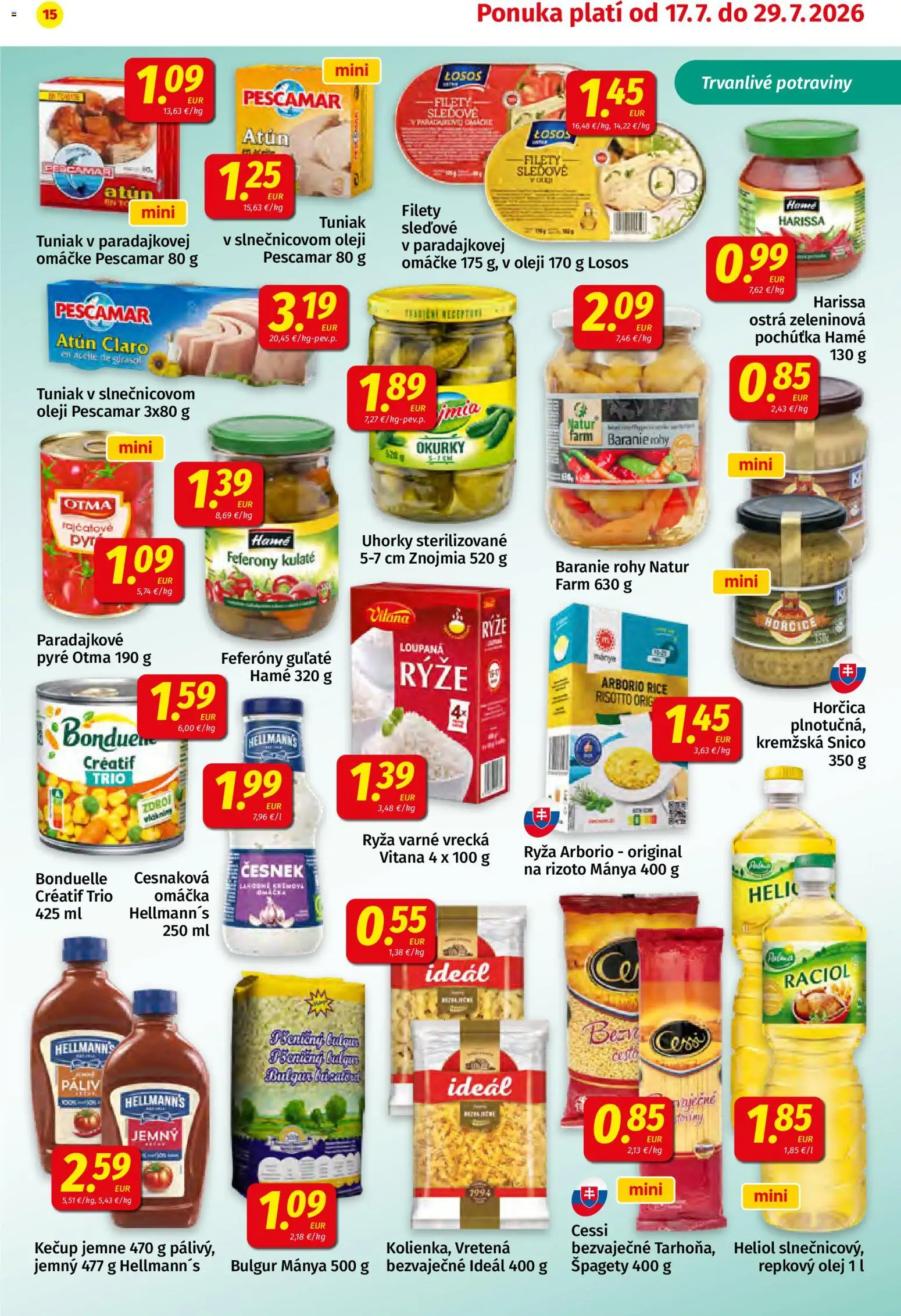 Nové Koruna akcie – leták je platný od 17.07.2026 | Strana: 15 | Produkty: Olej, Ryža, Repkový olej, Uhorky