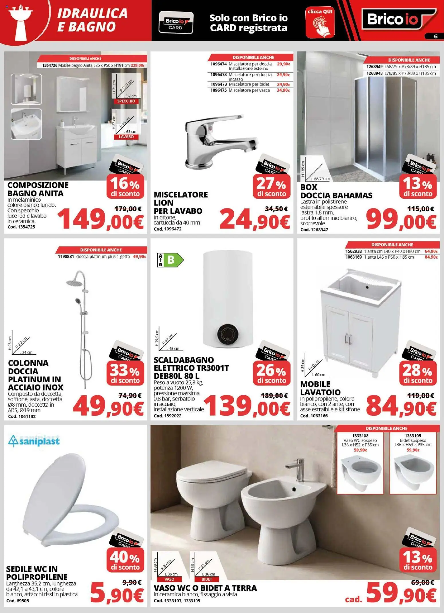 Volantino Brico io del 08/10/2026 | Pagina: 6 | Prodotti: Bagno, Specchio, Vaso, Terra