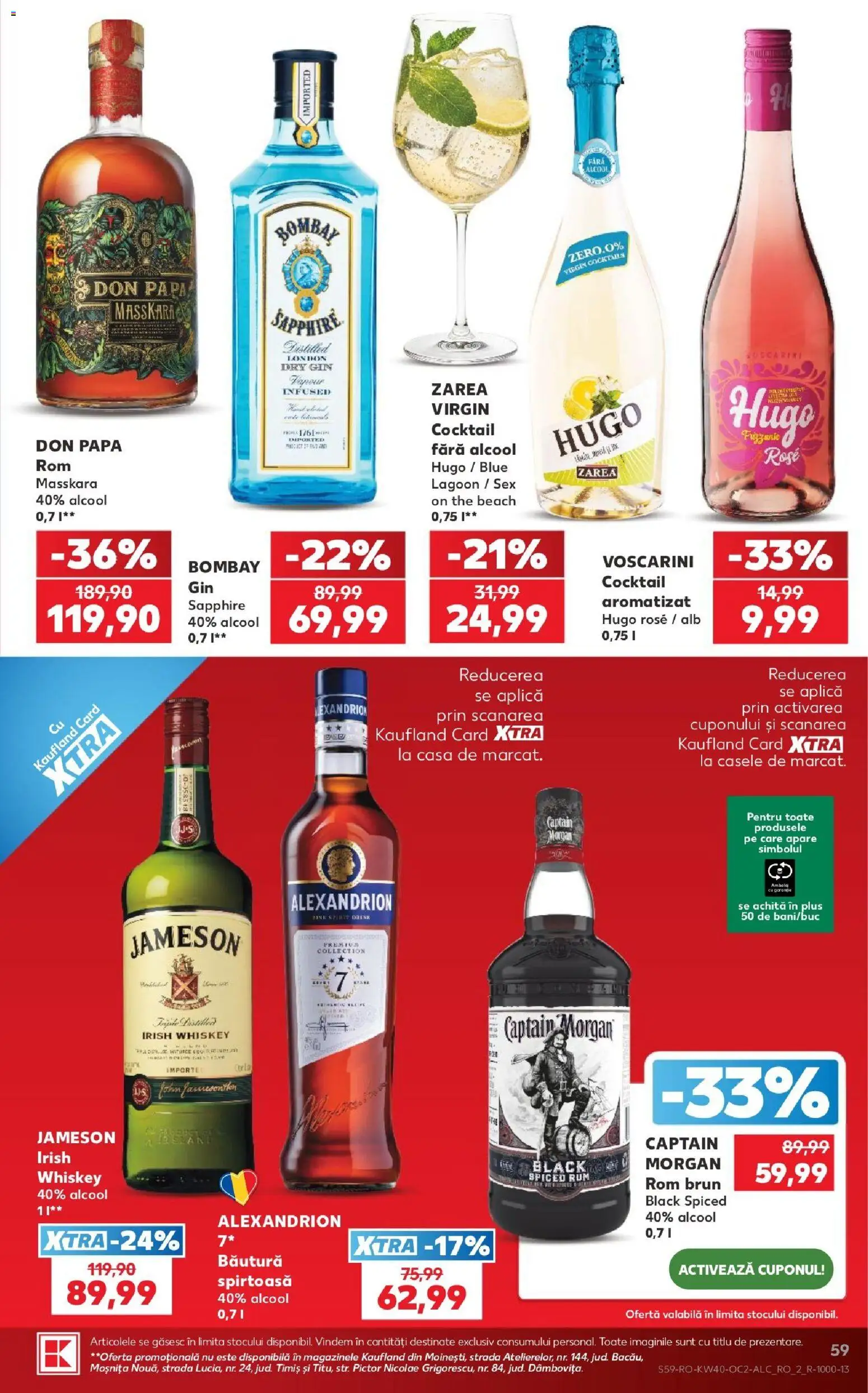 Kaufland RO akciós ujság - amely érvényes a következő dátumtól: 2026.09.30. | Oldal: 59 | Termékek: Irish whiskey, Rum, Gin, Rosé
