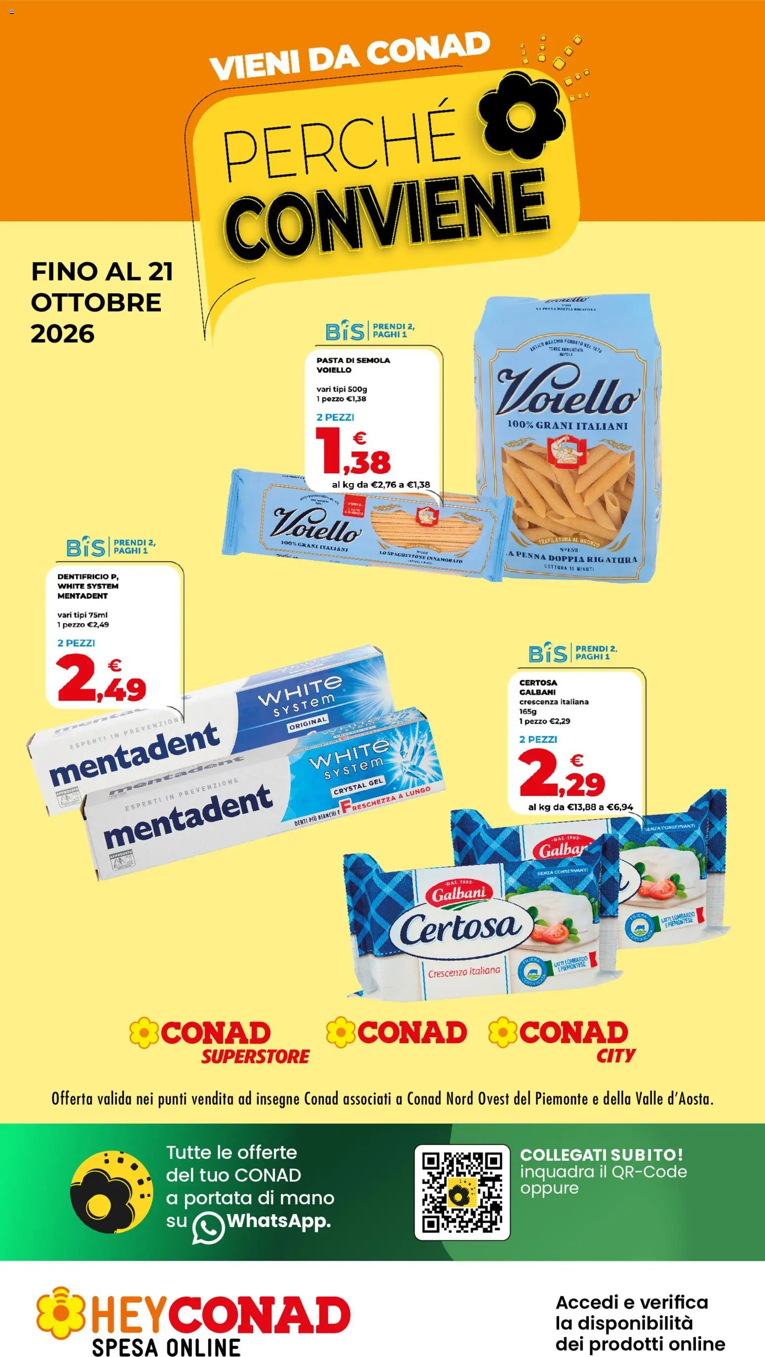 Volantino Conad del 08/10/2026 | Pagina: 1 | Prodotti: Dentifricio, Voiello, Pasta di semola, Latte