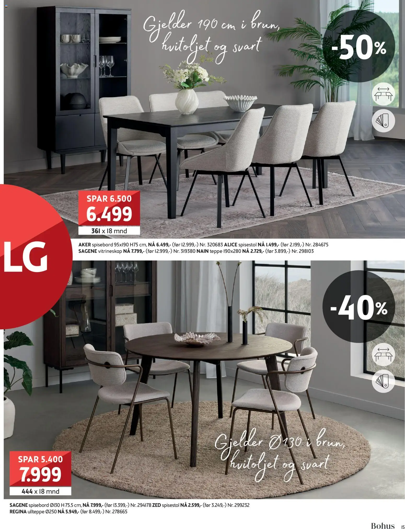 {H1} | Side: 15 | Produkter: Spisebord, Spisestol, Vitrineskap, Teppe